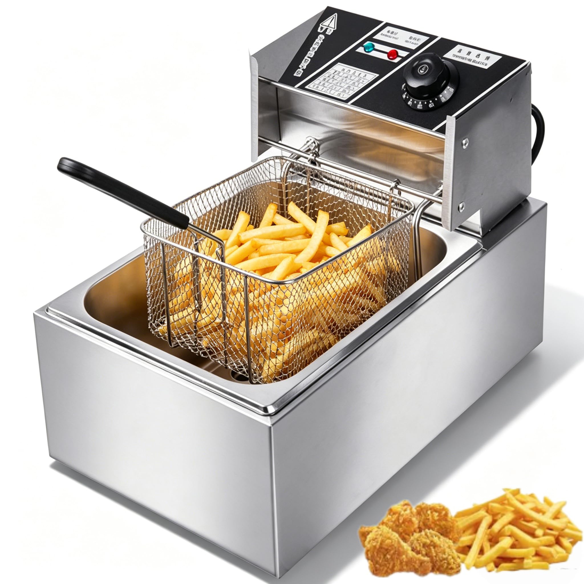 Freidora de Aceite 6L,Freidora ElEctrica con Cesta Incluida,2200,Potencia de 2200W, Potencia 2200W, Temperatura Regulable 200°C, Cuerpo Inoxidable Resistente, uso Doméstico y Comercial (6L)