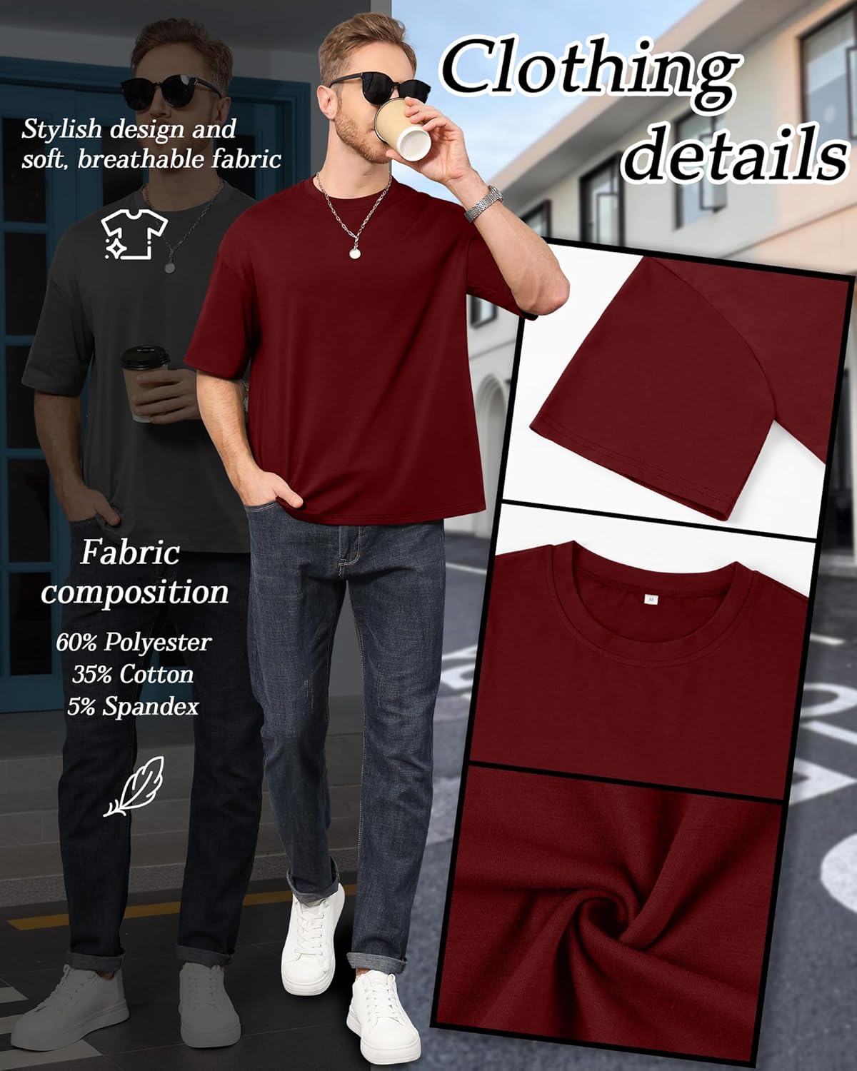 4 Pack Men's Oversized T-Shirts Baggy Short Sleeve Tees Tops Loose Fit Crew Neck Basic Gym Shirts