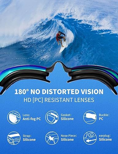 Miniatura 8 de 7 in 1 Swim Goggles + Swim Cap for Men Women,No Leak Anti-Fog & UV, Wide Visio HD Mirror PC Lens