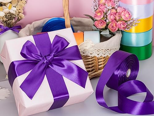 Miniatura 5 de Cinta de satén liso morado de 1 12 pulgadas, cinta de tela artesanal de 50 yardas para envolver regalos, ramos florales, decoración de fiesta de boda