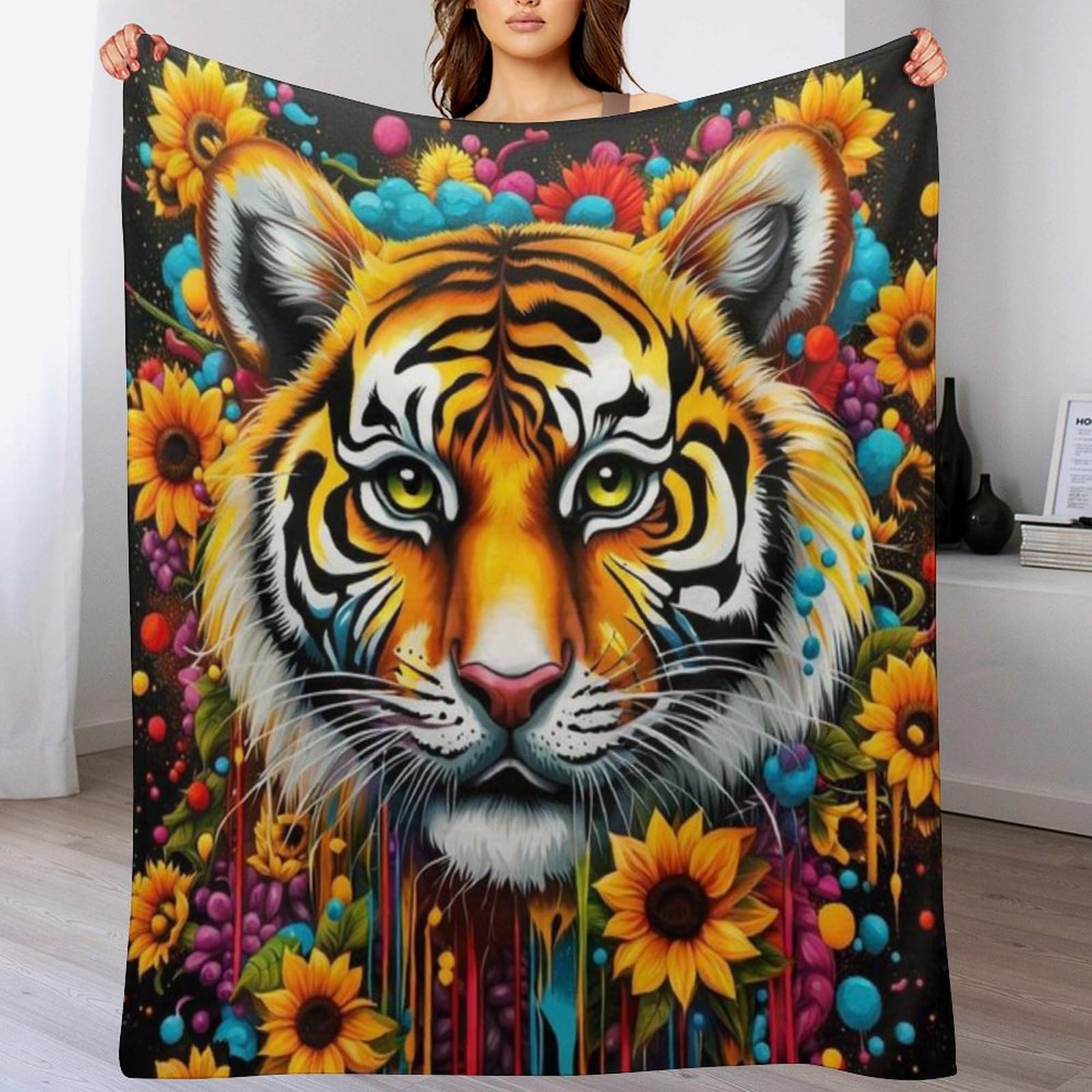Manta de franela Tiger de 150x200 cm suave para sofá y cama todo el año