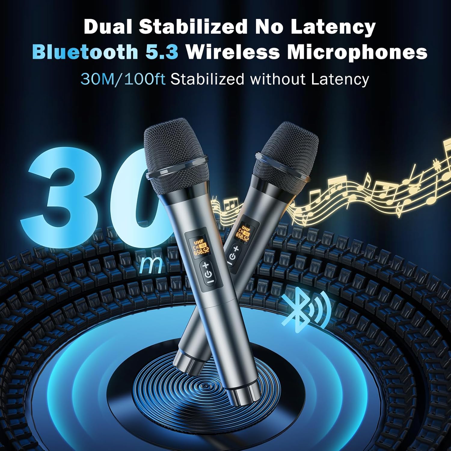 Karaoke Machine with 2 Wireless Microphones, Portable Bluetooth Karaoke Speaker for Adults, Karaoke Microphone with PA System, Bass/Treble Adjustment, Light for Home Party, Support USB/TF/AUX - Image 6