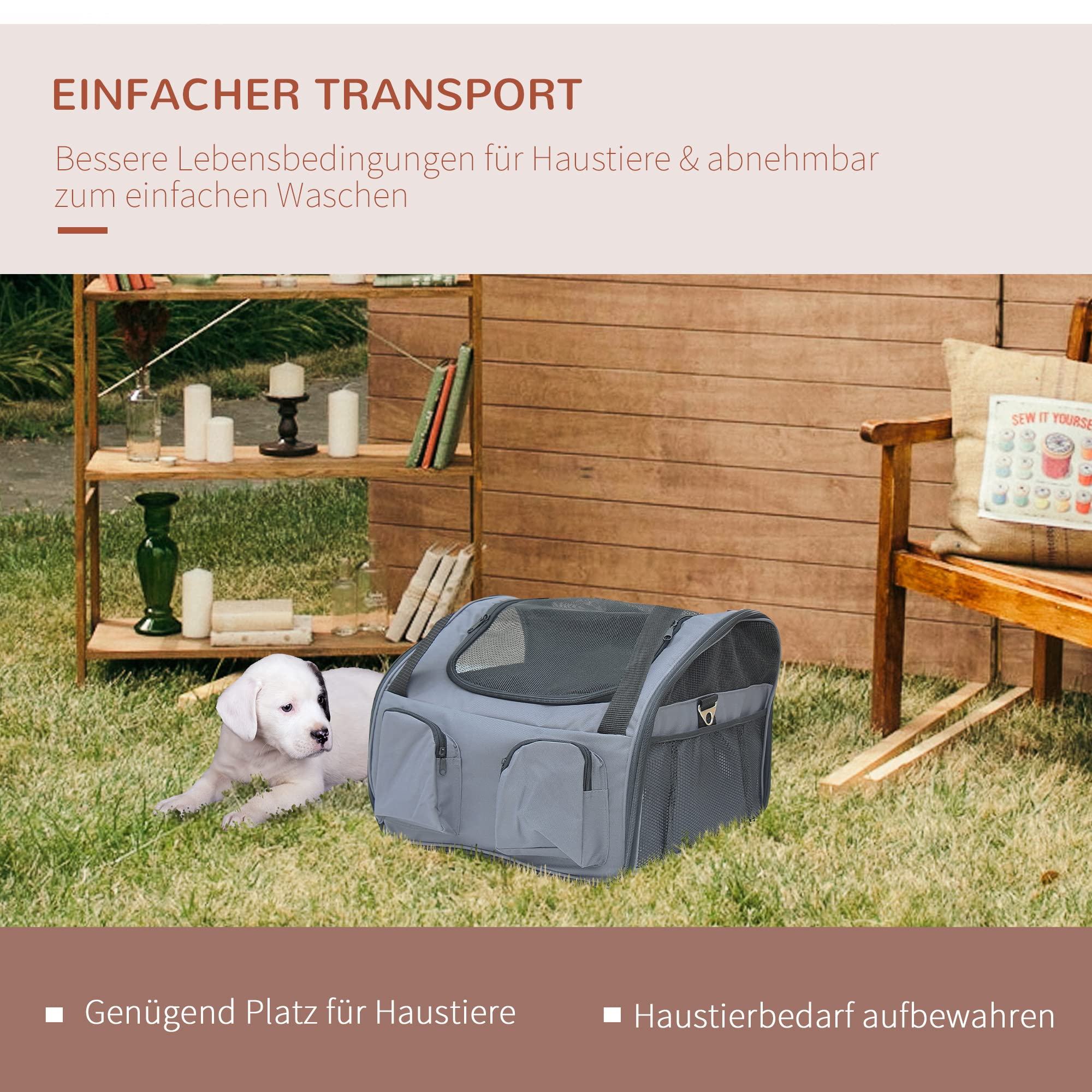 PawHut Hundetasche Auto Hundebox Transportbox Tragetasche Autositz Katze, 41 x 34 x 30 cm, Oxford Gewebe grau