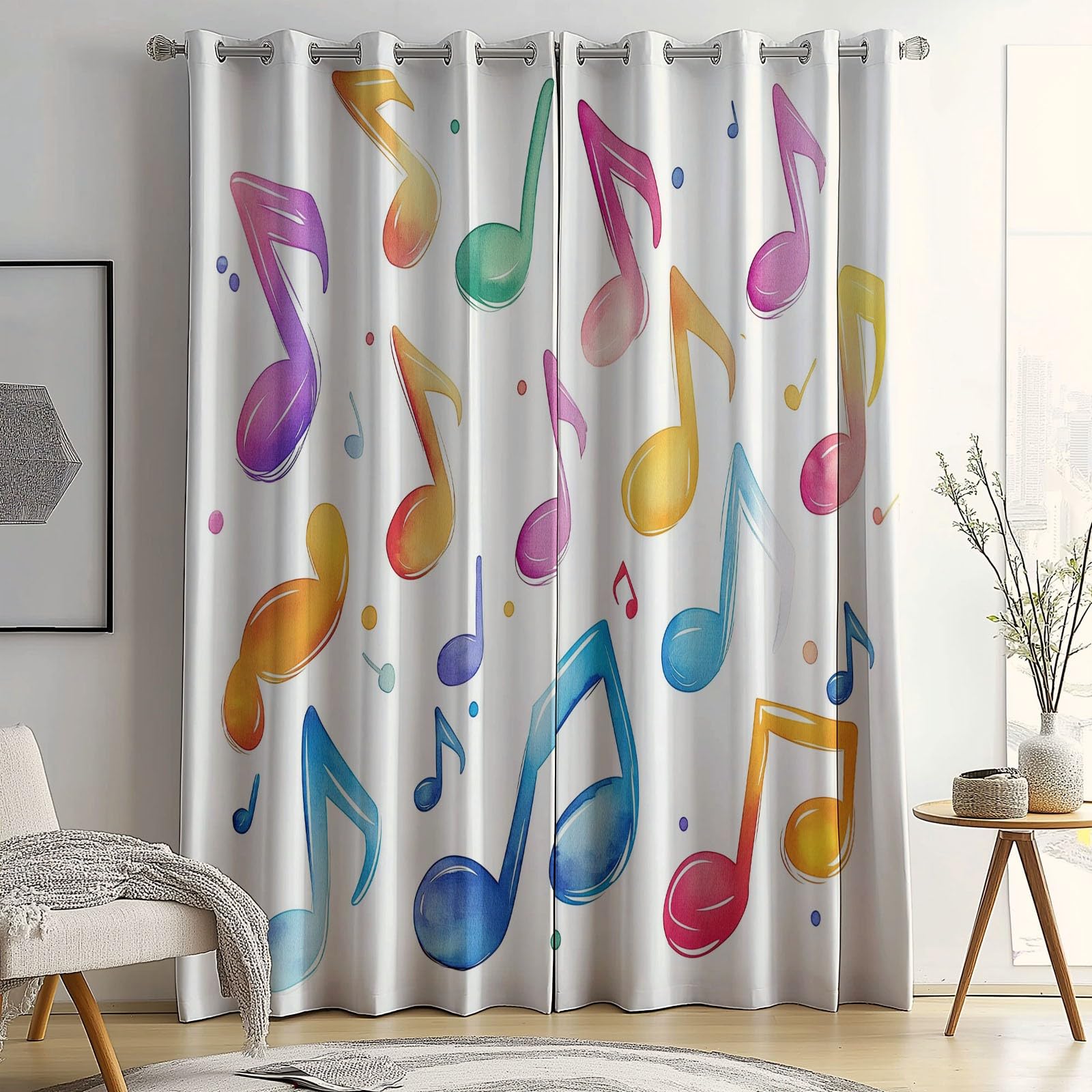 Isolant Anti-Froid et Chaleur, Rideaux Thermiques 91.5L X 160H cm (2 Panneaux), Notes De Dessin Animé À L'Aquarelle pour Chambre d'enfant, Coloré