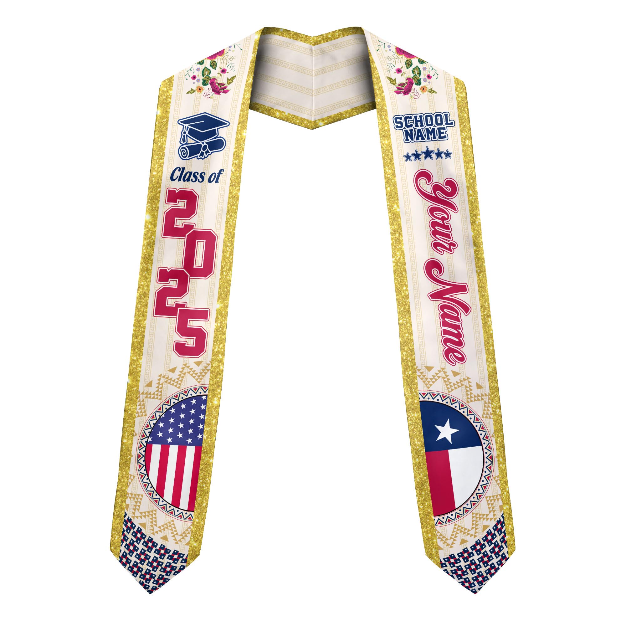 MonkeyVan Customize Texas Graduation Stole Texas Graduation Sash 2025 Texas Sash for Graduation Usa and Texas Flag for Graduation Tx3