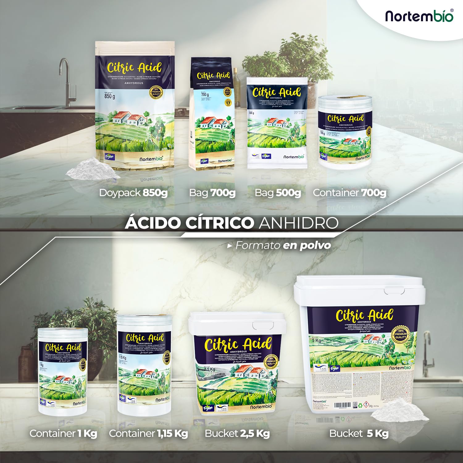 Nortembio Acido Citrico Ecologico 2,5 kg – Acido Citrico Anidro Concentrato 100% Puro Certificato – Materia Prima per Produzione Biologica – Pulizia Domestica Multiuso – Senza OGM – E-Book Incluso