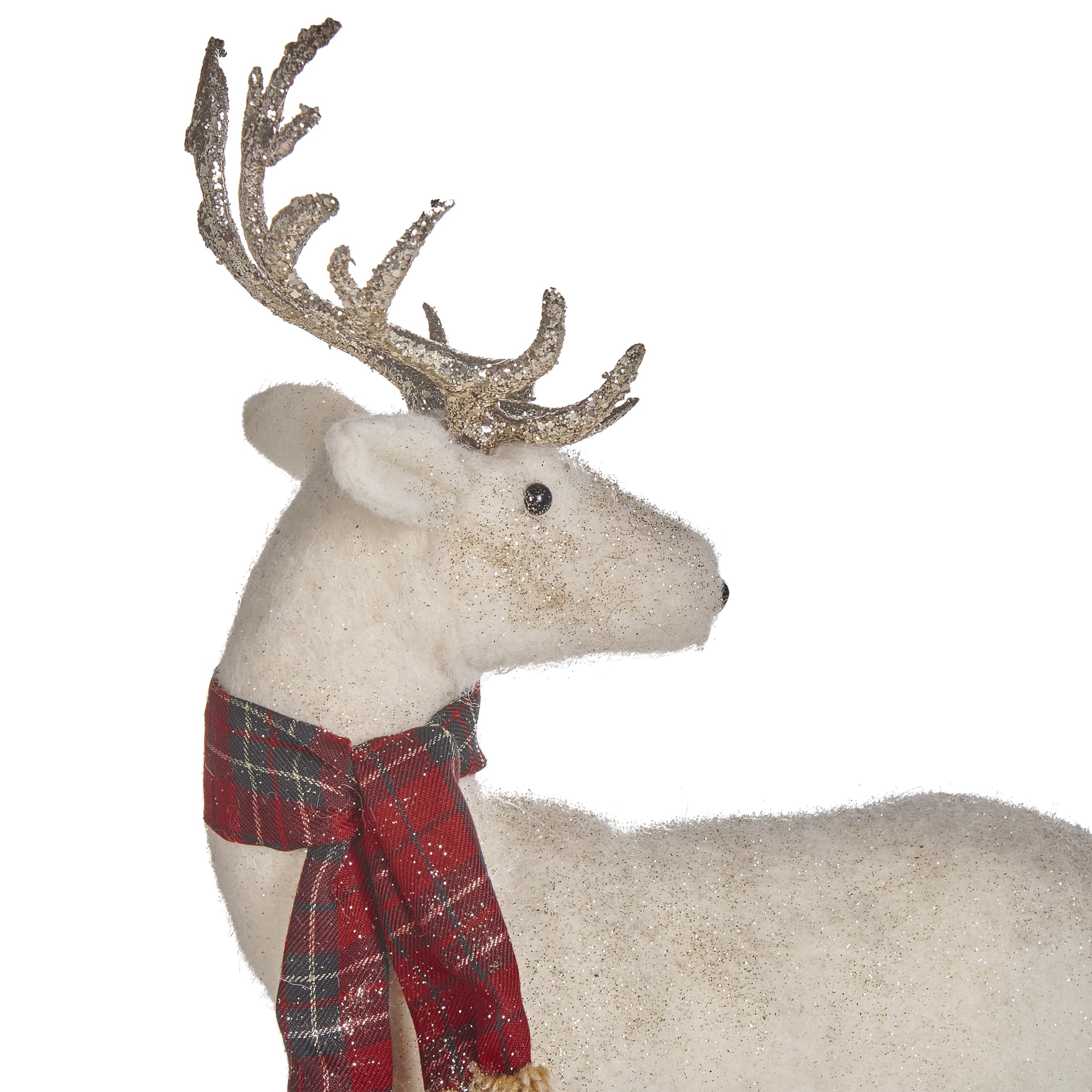 Weihnachtsdeko Rentier Dekofigur Weihnachtsfigur Webpelz weiß 51 cm Mustola