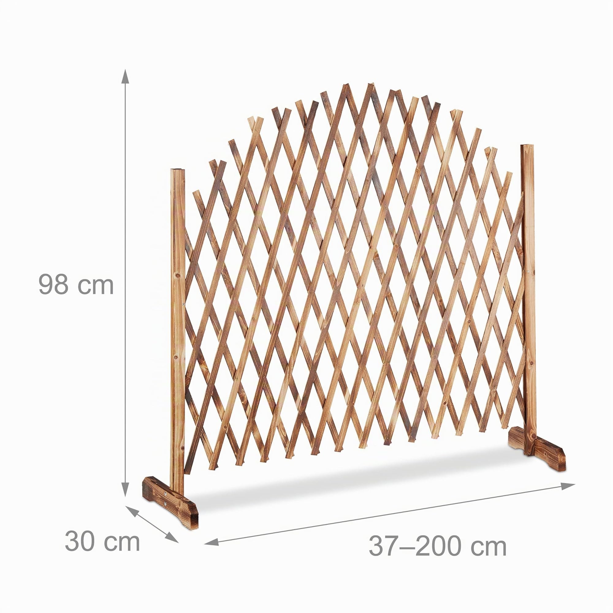 Relaxdays Treillis Jardin en Bois Extensible 200 cm, Clôture Grillage Pliable, Plante grimpante Brise-Vue Balcon, Flambe, Nature