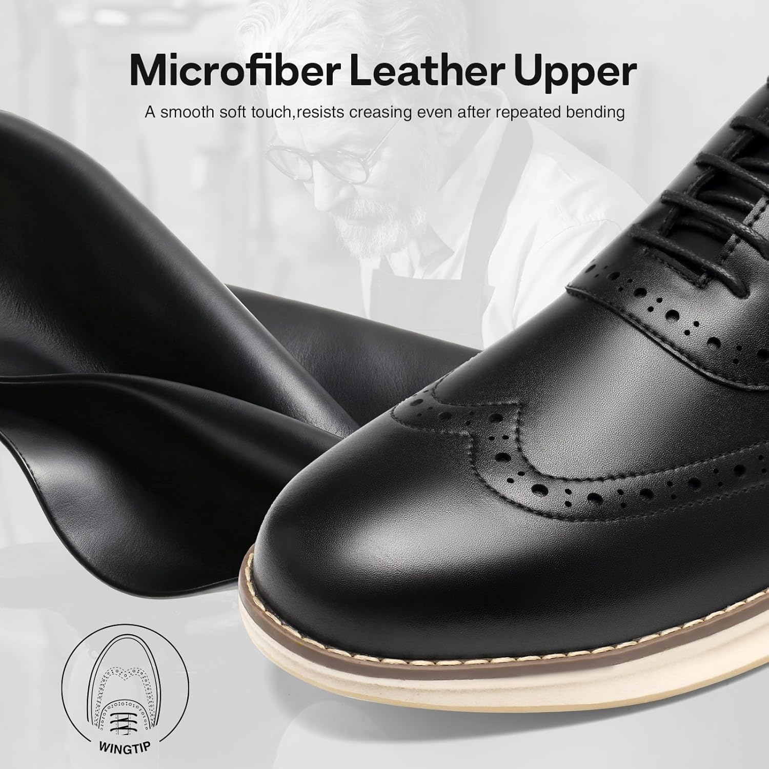 HEEZ Men's Dress Sneakers, Casual Dress Shoes for Men Comfortable, Wingtip Business Formal Oxfords Shoes for Office Work Wedding Travel Daily - Image 4