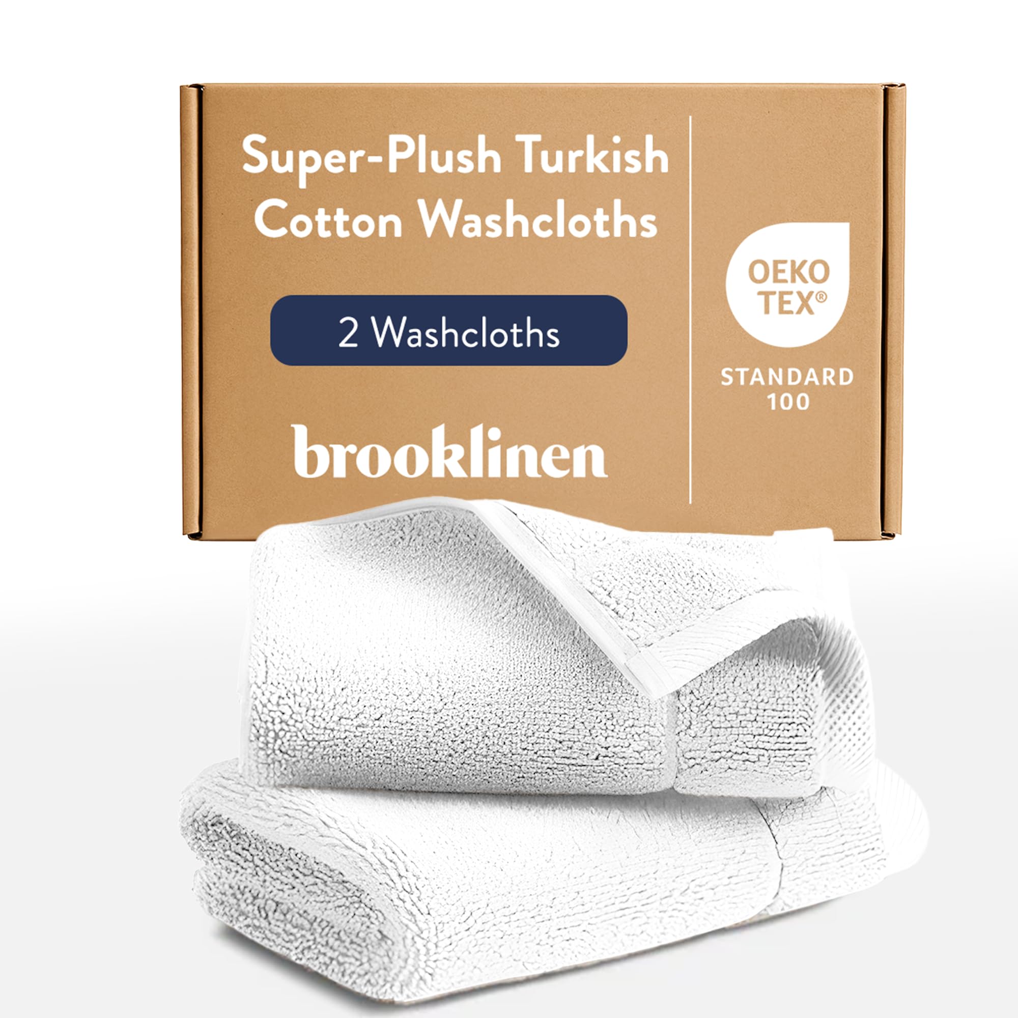 Brooklinen Super-Plush Turkish Cotton Washcloths - Set of 2 - Cotton, 820 GSM, Highly Absorbent, Machine Washable, Perfect for Home & Bathroom (13" x 13", Solid White)