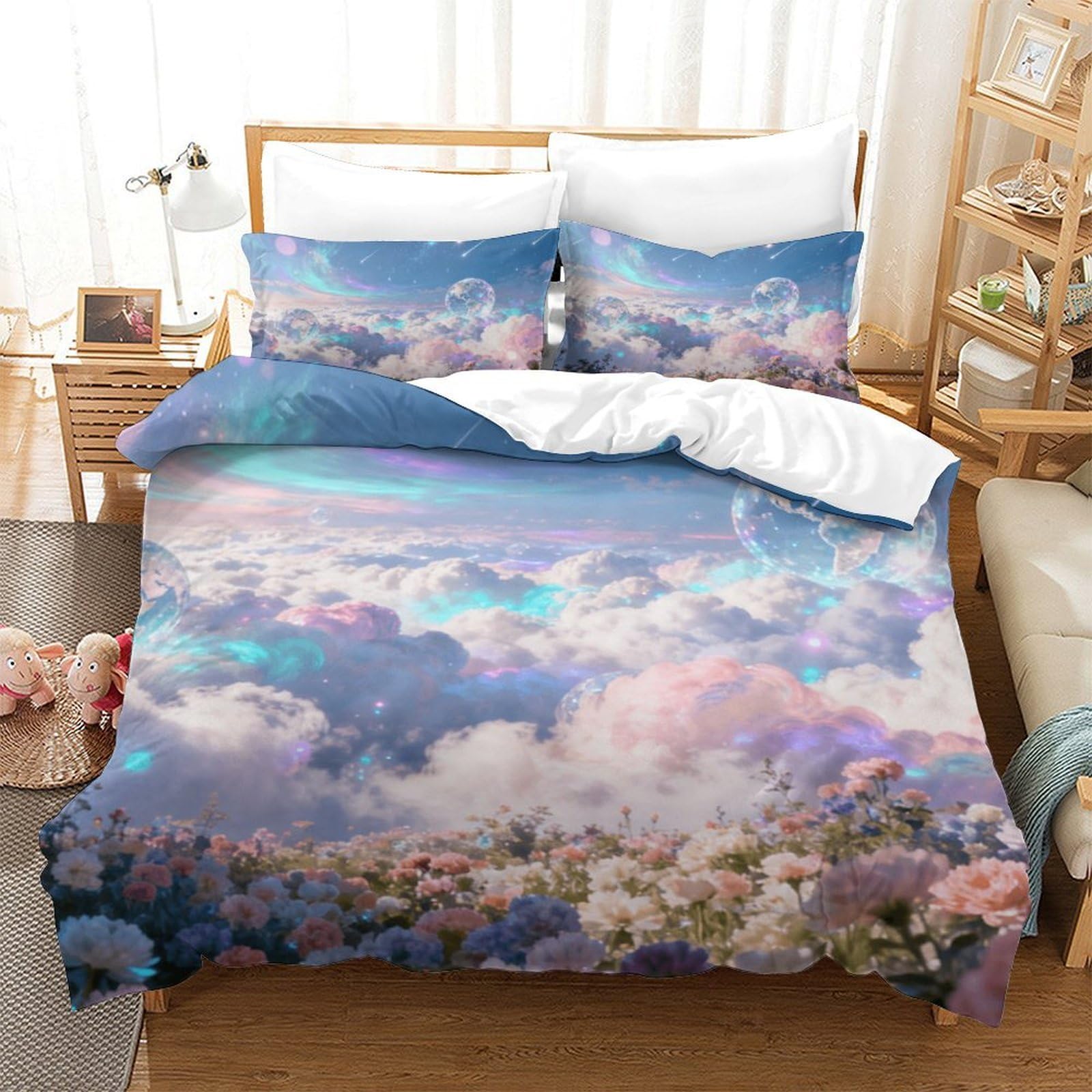 Ensemble de literie nuages colorés de qualité supérieure pour lit double 2 places