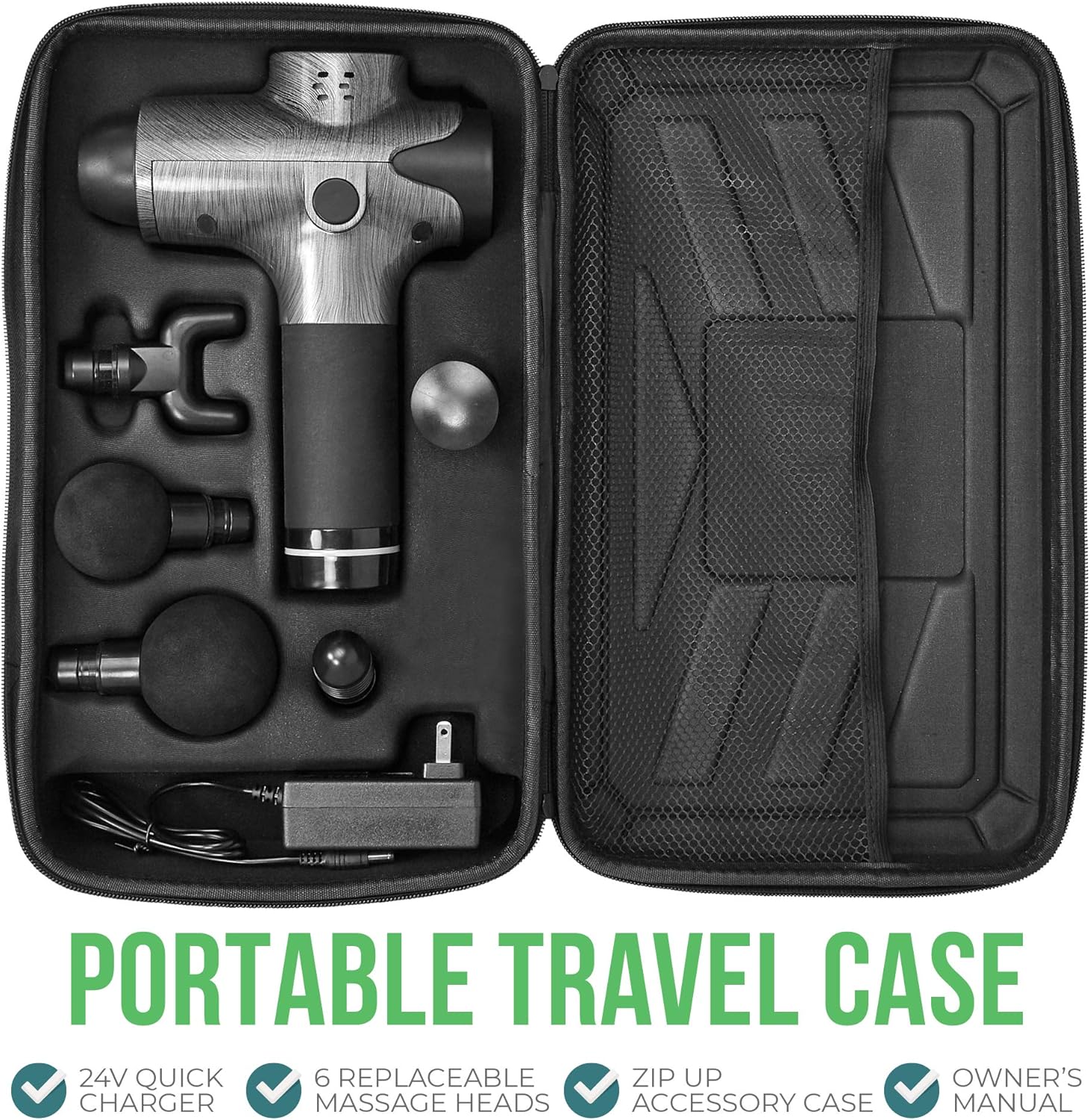 KoolerThings Massage Gun with 5 massage heads, charger, and travel case