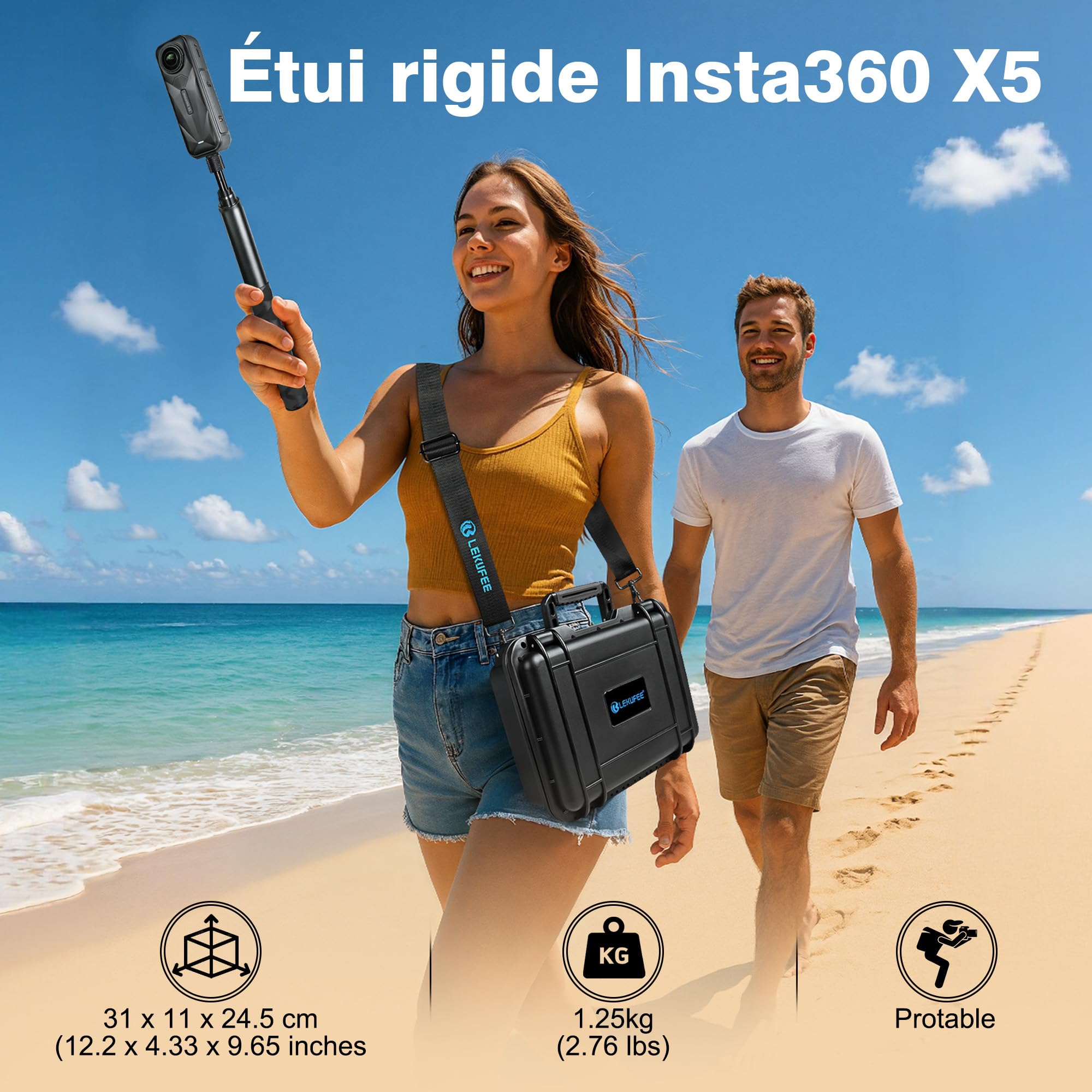 LEKUFEE Étui Rigide Étanche de Voyage pour Caméra d’Action Insta360 X5, Insta360 X4 Air, Insta360 X4, Insta360 X3, 4 Batteries, Émetteur Mic Air et Autres Accessoires (Étui Seulement)