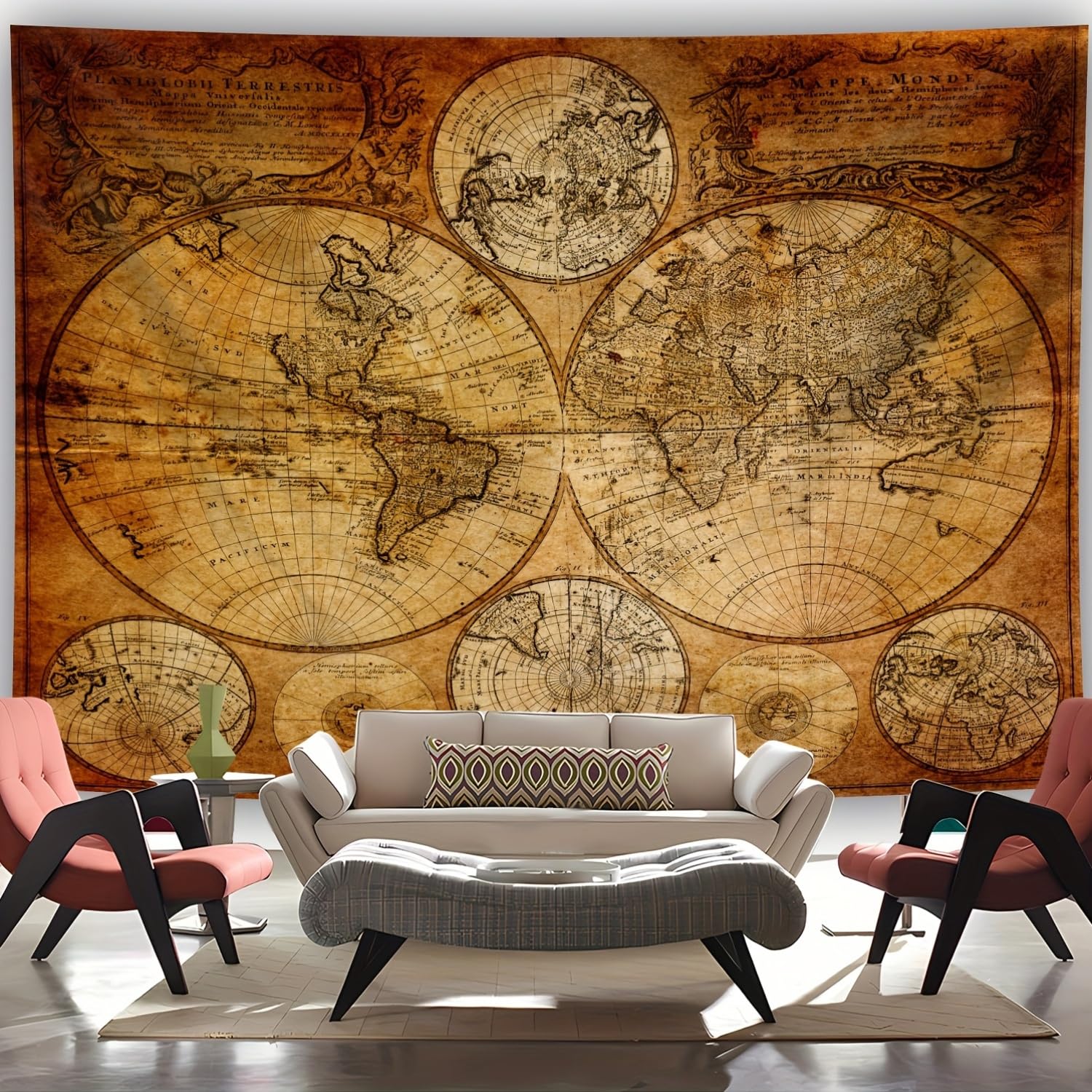 GLWDMH 230 x 180 cm bardzo duża mapa świata skarbów gobelin, tkanina w tle, poliester do powieszenia na ścianie, do sypialni, biura, akademika, dekoracja na imprezę