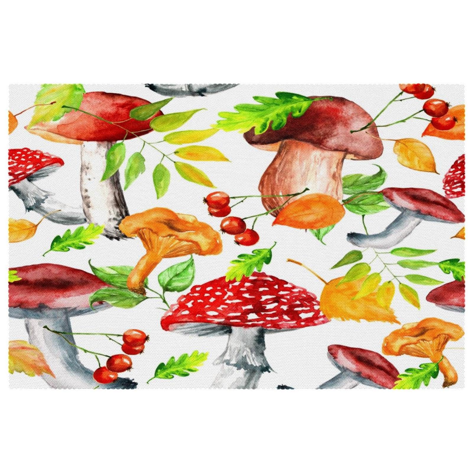 Set de table champignon et baies d'automne en tissu Oxford lavable x4