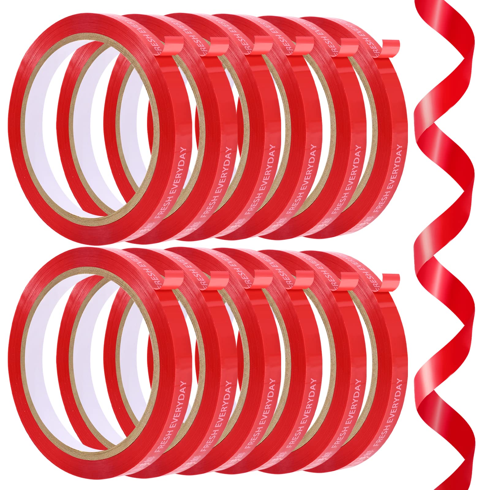 Bag Sealing Tape, 3/8 inch x 66 yd Red Poly Tapes, Plastic Produce Bags Tape for Meat Cake Bread Icing (12Pack)