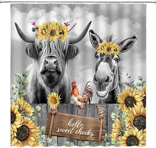 Miniatura 10 de YSATNSFT Cortina de ducha con estampado de vaca negra y blanca, divertida piel de animal de granja, estilo campestre occidental, tela creativa para