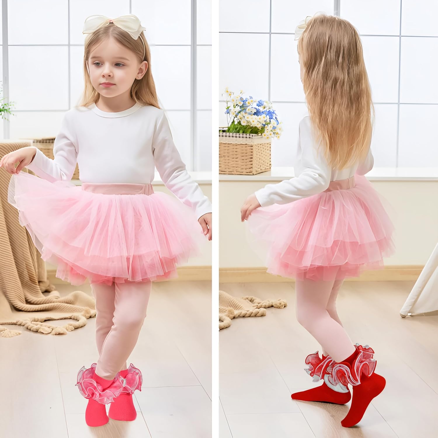 Toddler Girl Ruffle Socks with Big Four-Layer Fluffy Lace Frilly Turn Cuff Dress Baby Girls fancy Pageant - Image 2