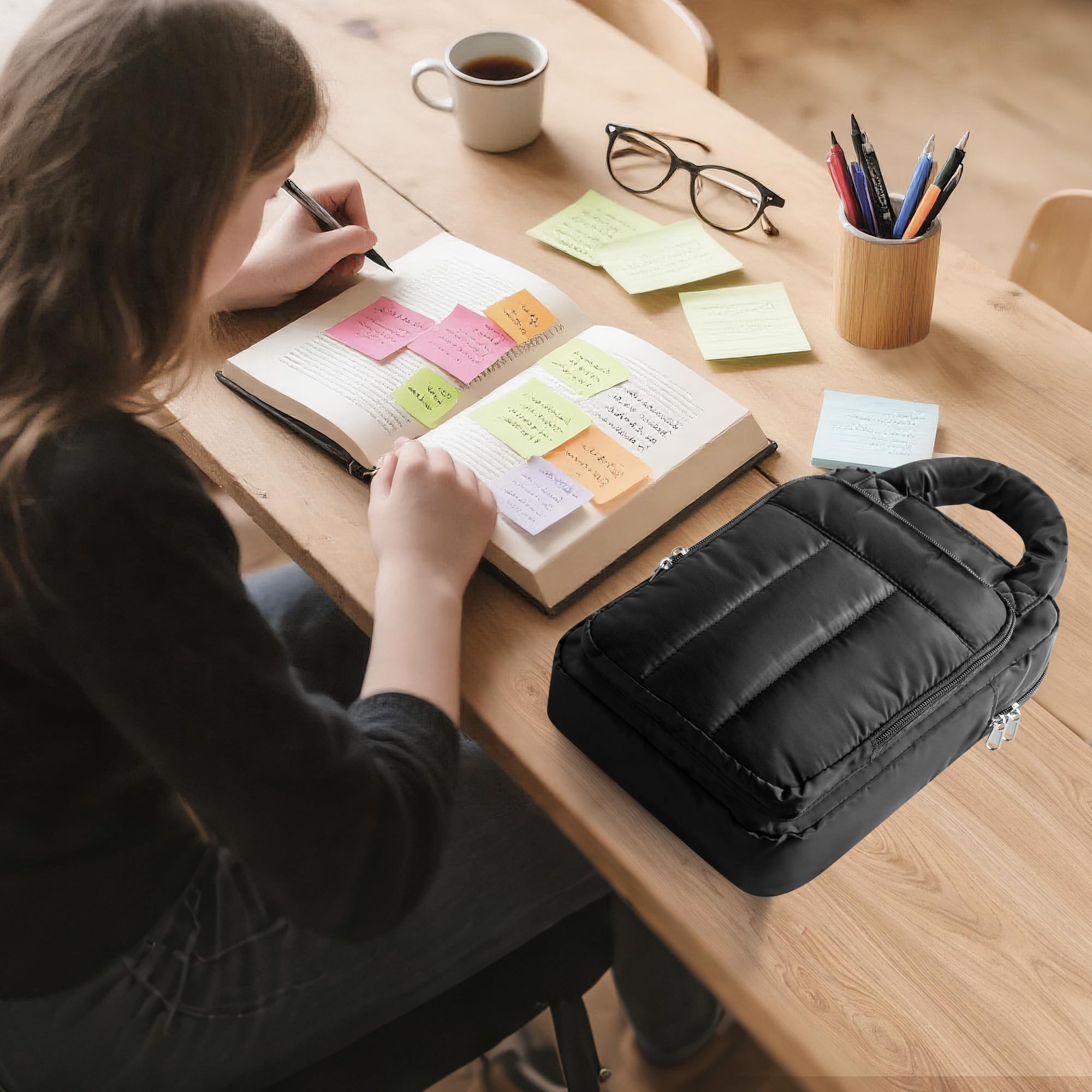 Estuche para Biblia para Mujer, Bolsa con Cremallera, Estuche para Libros, Bolsa de Iglesia para Material de Estudio, Negro