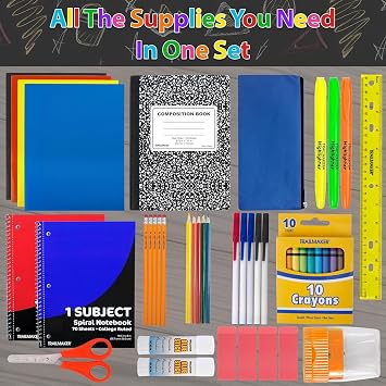 Trail maker School Supplies Kit 45 Piece School Supply Kit Grades K-12 Back to School Essentials Includes Folders Notebooks Pencils Pens and Much More!