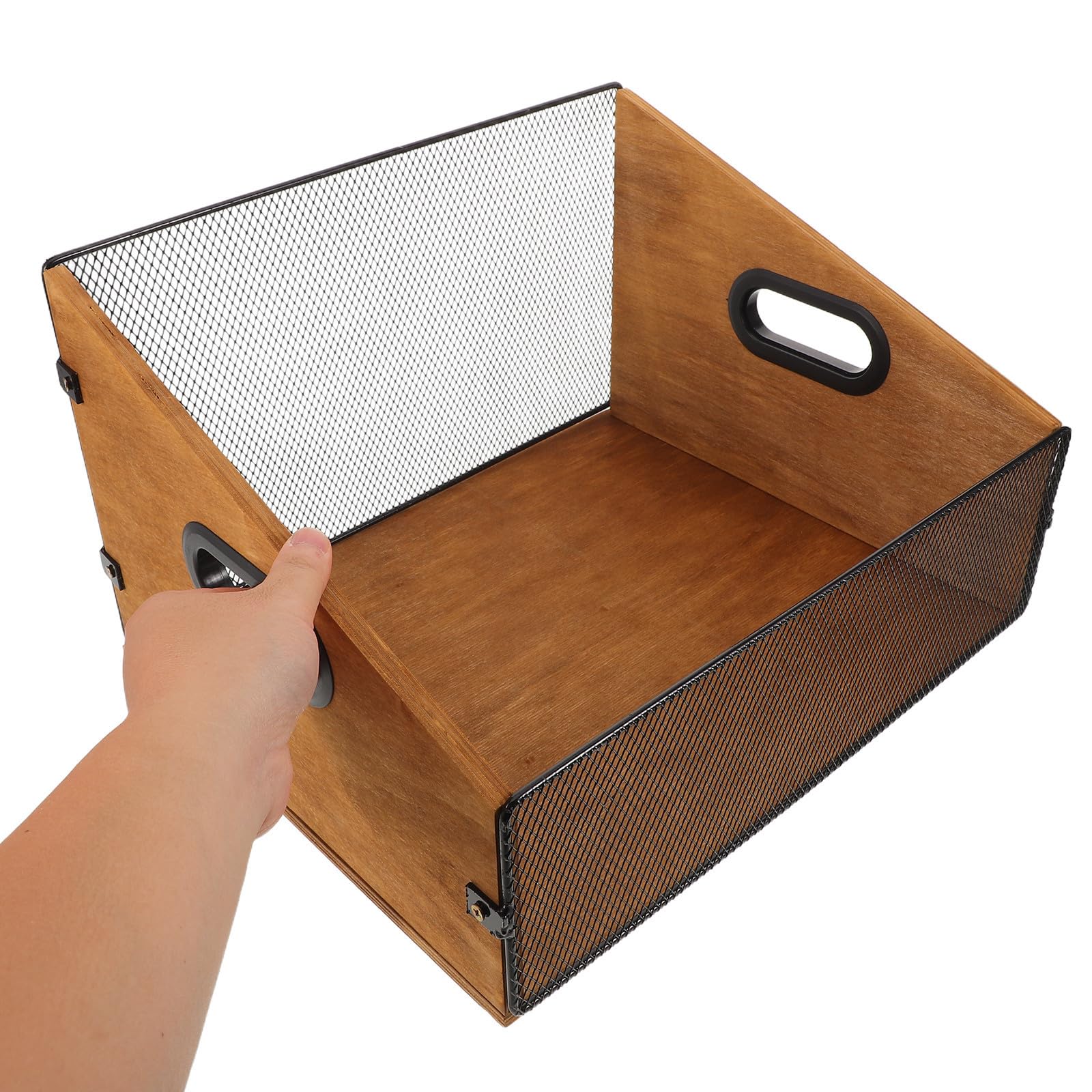 SHINEOFI Scatola di Immagazzinaggio Rustica in Legno e Ferro con Maniglie, Contenitore Robusto per Dischi in Vinile, Riviste e Libri, per Organizzatore da Scrivania