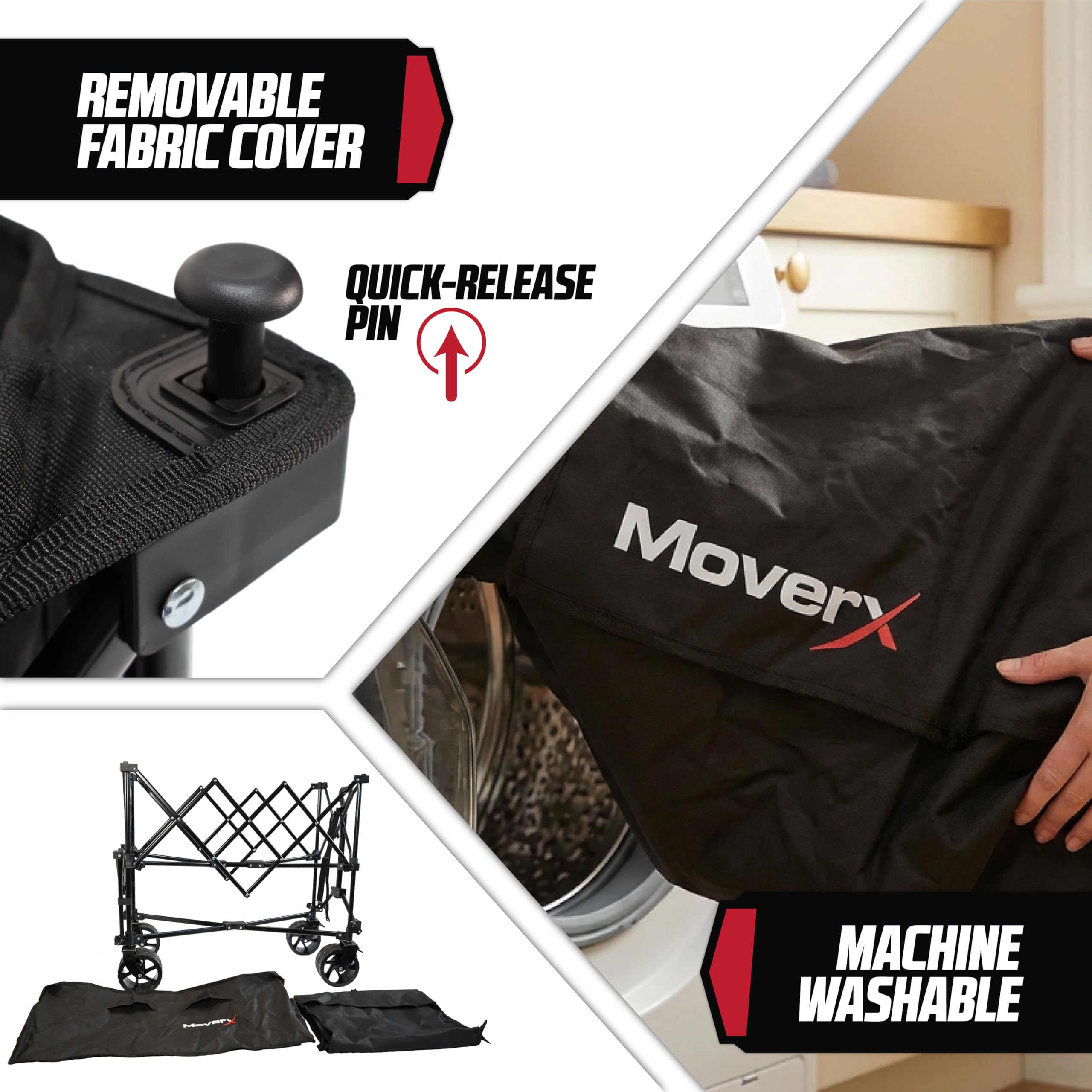 MoverX Carrello da 300 litri su ruote, a due piani, carrello da campeggio portatile, pieghevole per spiaggia, giardino, picnic, shopping, pesca, ruote larghe, manico regolabile, nero