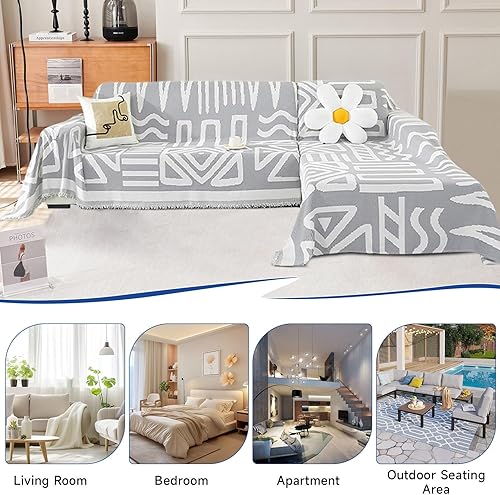 Miniatura 6 de VClife - Funda para sofá de 2 plazas, de felpilla, antideslizante, bohemia, lavable, apta para perros, suave, lavable, con borlas, jacquard