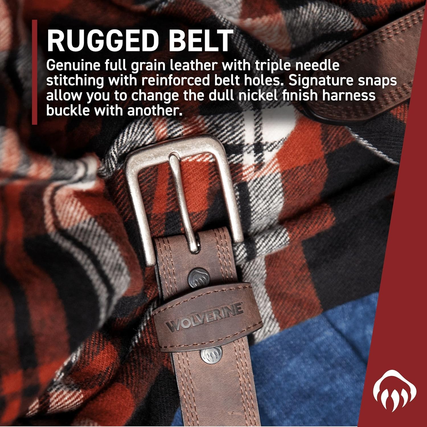 Wolverine Men's Full Grain Leather Work Belt | Workwear | Heavy Duty | Utility | Rugged | Durable | Metal Buckle - Image 5