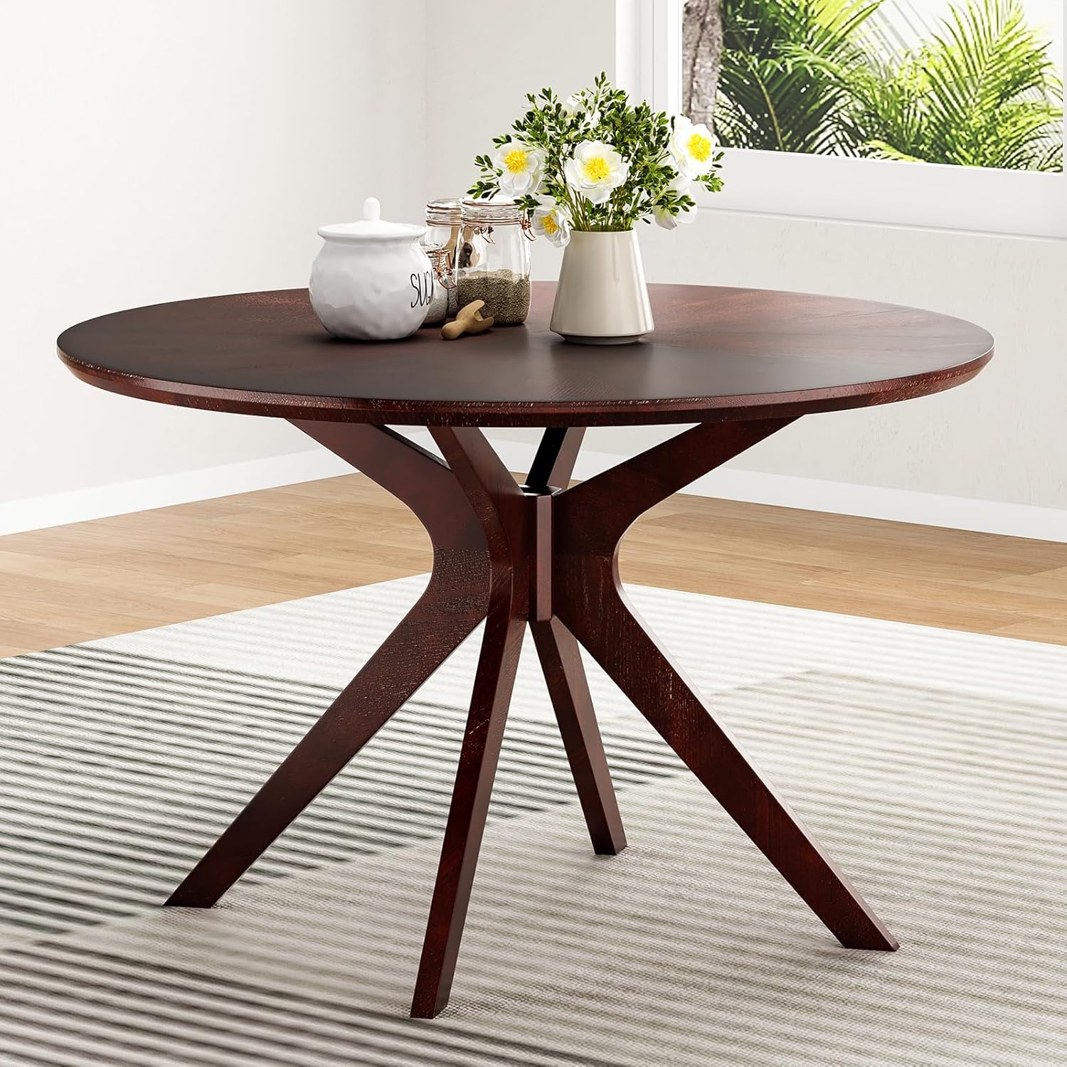 Farini 47" Solid Wood Round Dining Table, Kitchen Table with Pedestal Base, Seats 4-6, for Dining Room and Kitchen,Walnut Table Top and Walnut Leg