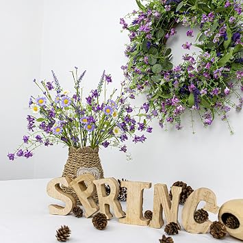 LLZLL 22 Inch Purple Spring Wreath and 12 Pack Artificial Flowers