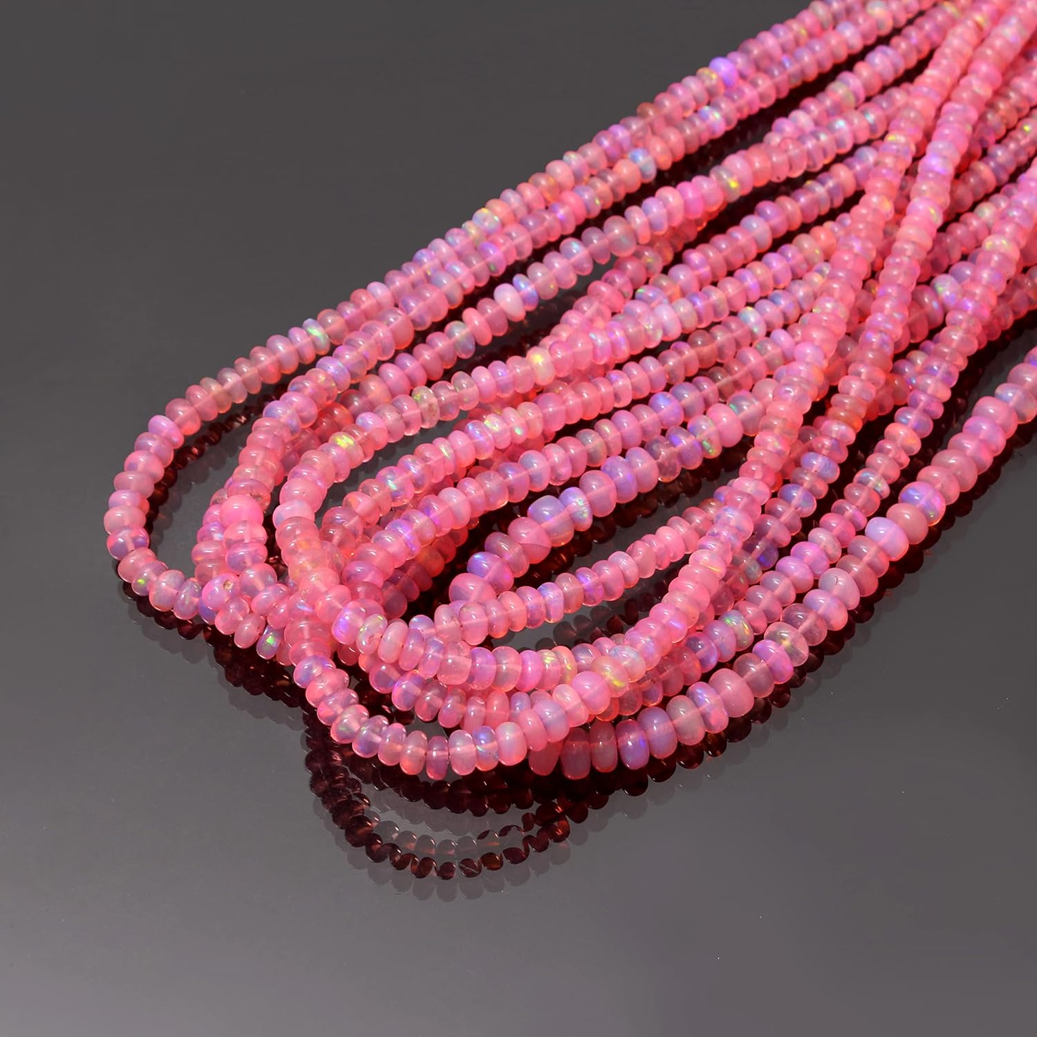 Ethiopian Pink Fire Opal Gemstone Beads for Jewelry Making, 4-5 mm Opal Rondelle Beads, 8 Inches Strand by Gems Valley