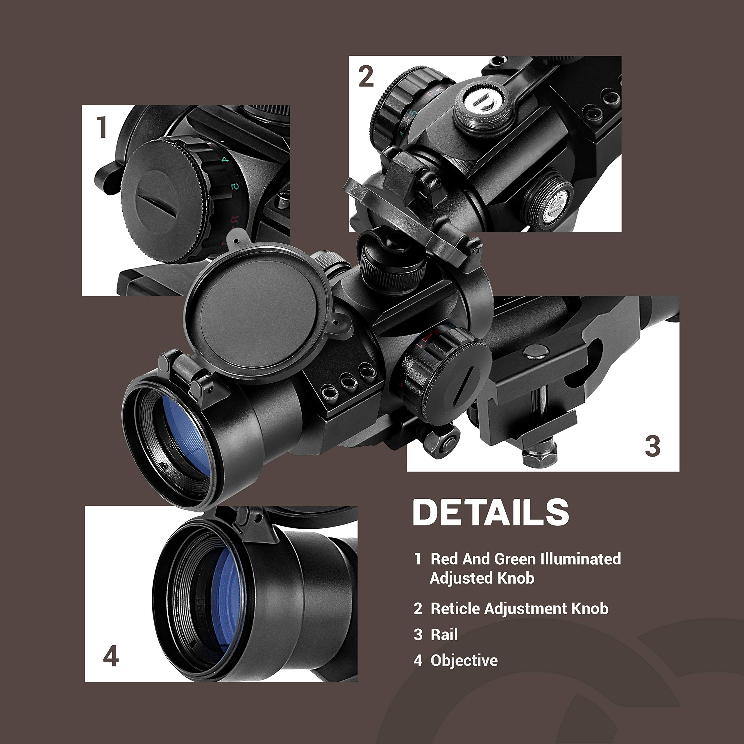 ESSLNB Red Dot Visier Airsoft Scope Leuchtpunktvisier Rotpunktvisier für 22mm/20mm Schiene mit Montage und Schutzkappe