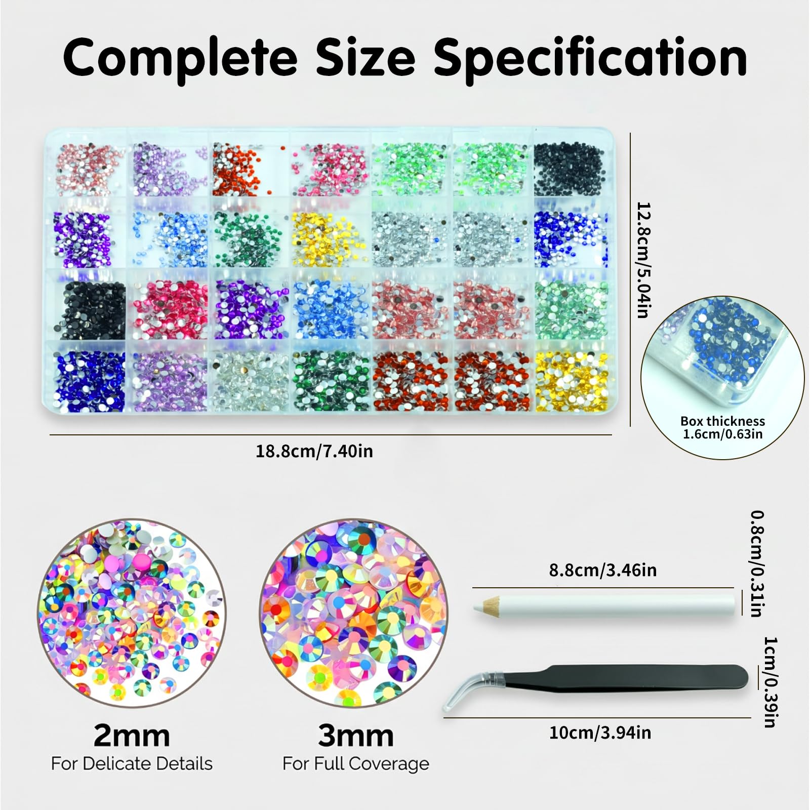 Bedazzling Kit de 3 500 strass en résine AB Jelly Gems 2 mm et 3 mm pour décoration d'ongles, loisirs créatifs, vêtements, chaussures, comprend une pince à épiler et un stylo ramasseur
