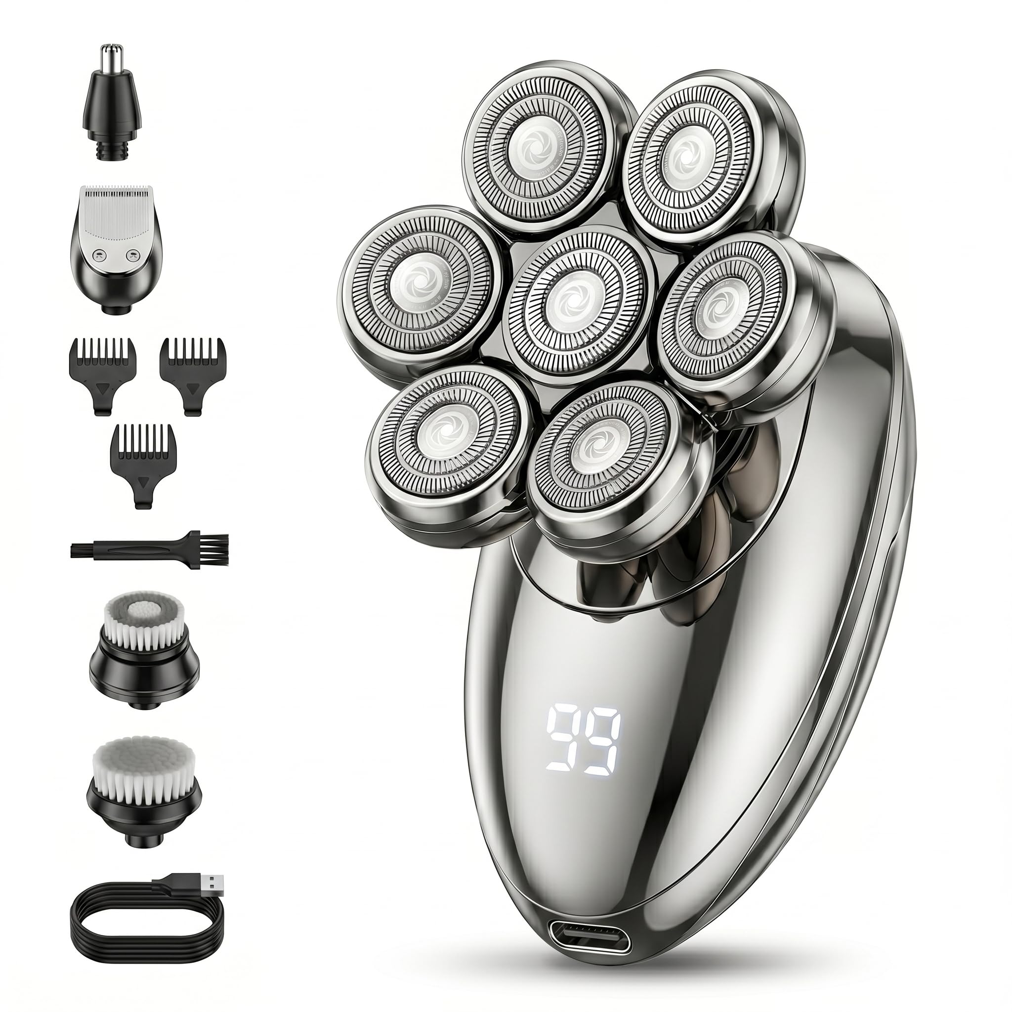 ROSHNI Head Shavers for Bald Men – 7D Electric Head Shaver with Magnetic Detachable Head, IPX7 Waterproof Wet & Dry, LED Display Rechargeable Razor for Men, Cordless Grooming Kit
