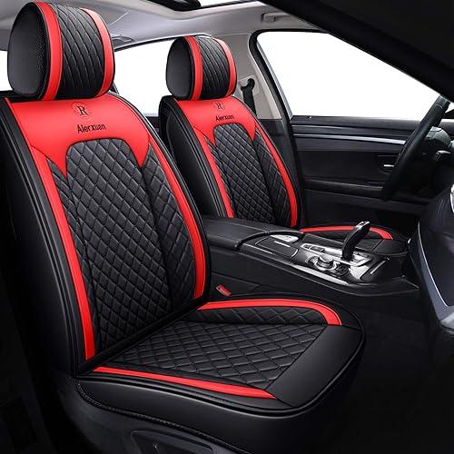 Miniatura 7 de 2 fundas de piel para asientos delanteros de automóvil, impermeables, acolchadas, ajuste universal (2 unidades, para asientos delanteros, negro)