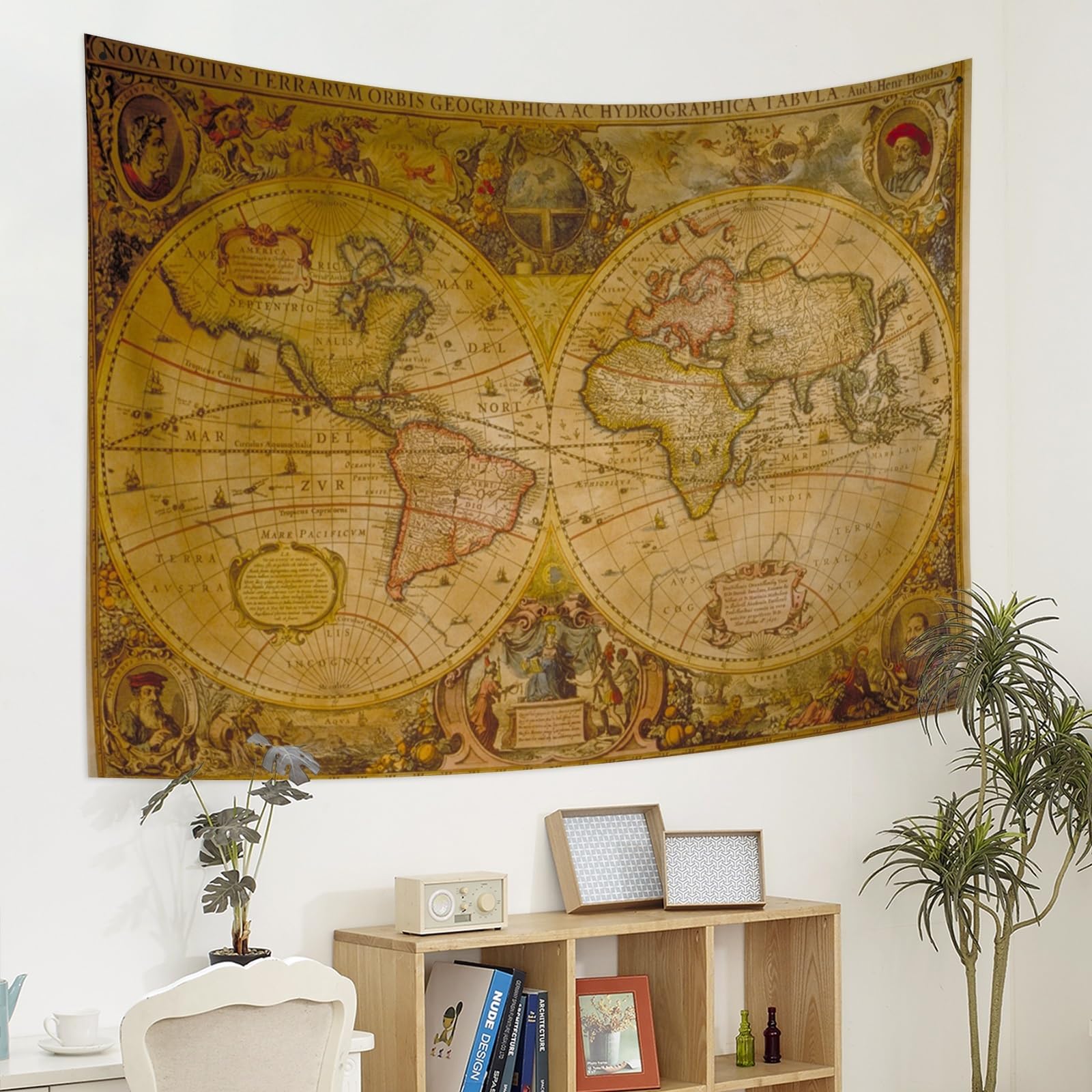 Arazzo Da Parete Mappa Del Mondo Vintage YONGFOTO, 220x190 Cm, In Poliestere, Stile Pergamena Antica, Per Soggiorno, Camera, Ufficio, Decorazione Artistica