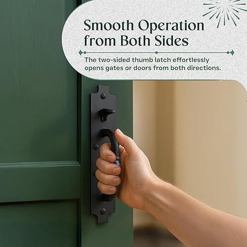 Miniatura 7 de Renovators Supply - Pestillo de puerta Norfolk de hierro fundido negro, resistente y decorativo, ideal para puertas y puertas, pestillo de puerta