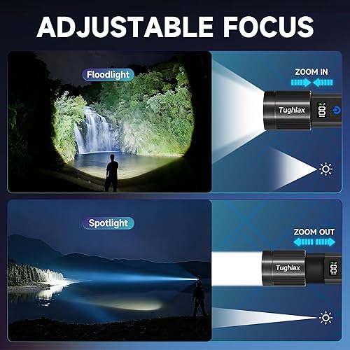 Miniatura 4 de Paquete de 4 linternas recargables de alto lúmenes, linterna LED recargable con pantalla digital LCD, 5 modos de luz de flash ajustable, linterna