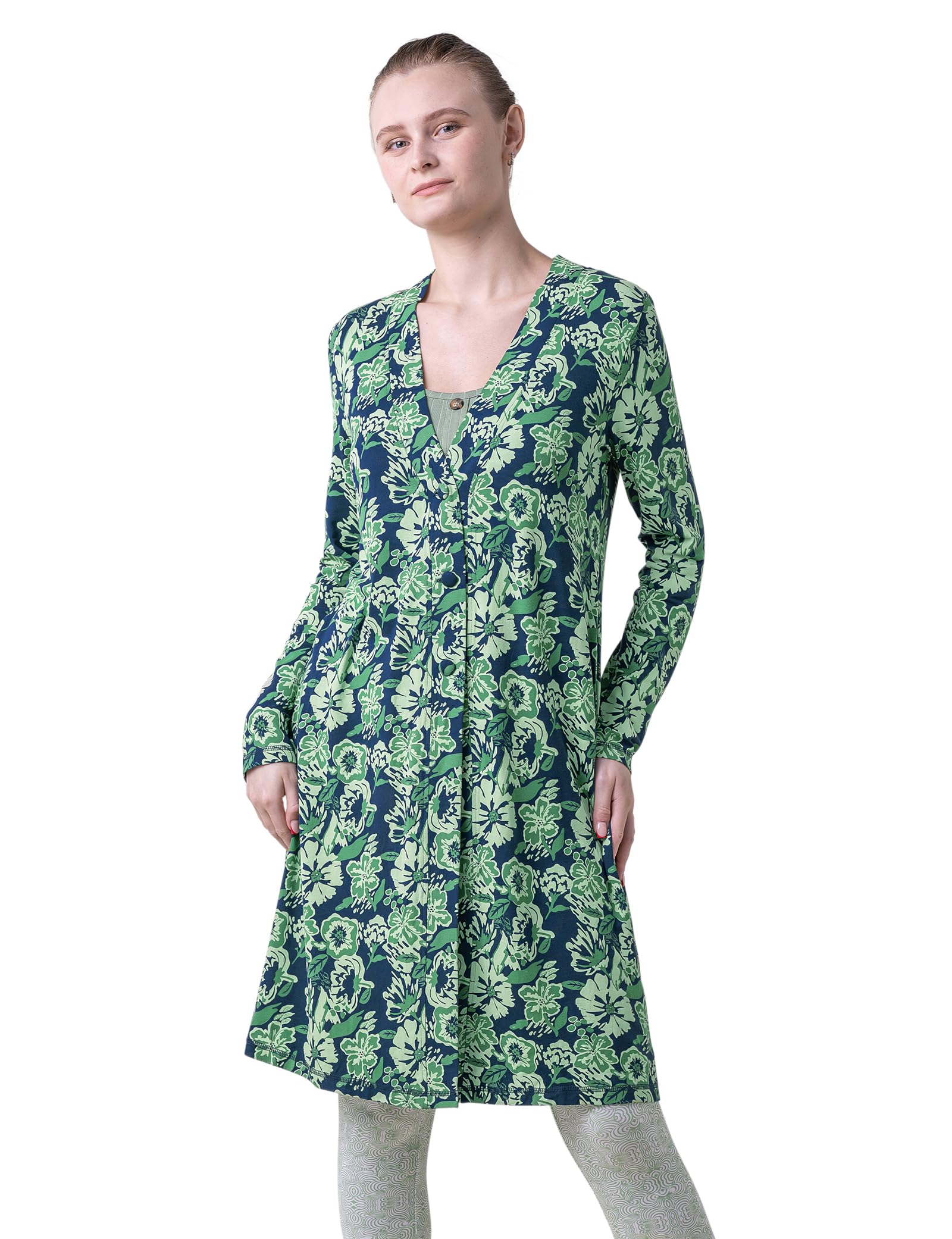 Enorsia Wild Flower Print Longline Midi Dress Green Size 16