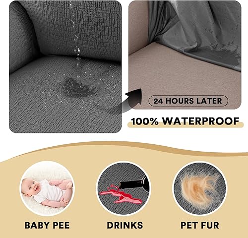 Miniatura 4 de PrinceDeco Funda de sofá impermeable para sofás y sofás, 1 funda elástica de jacquard para sofá, a prueba de fugas, protector de muebles para