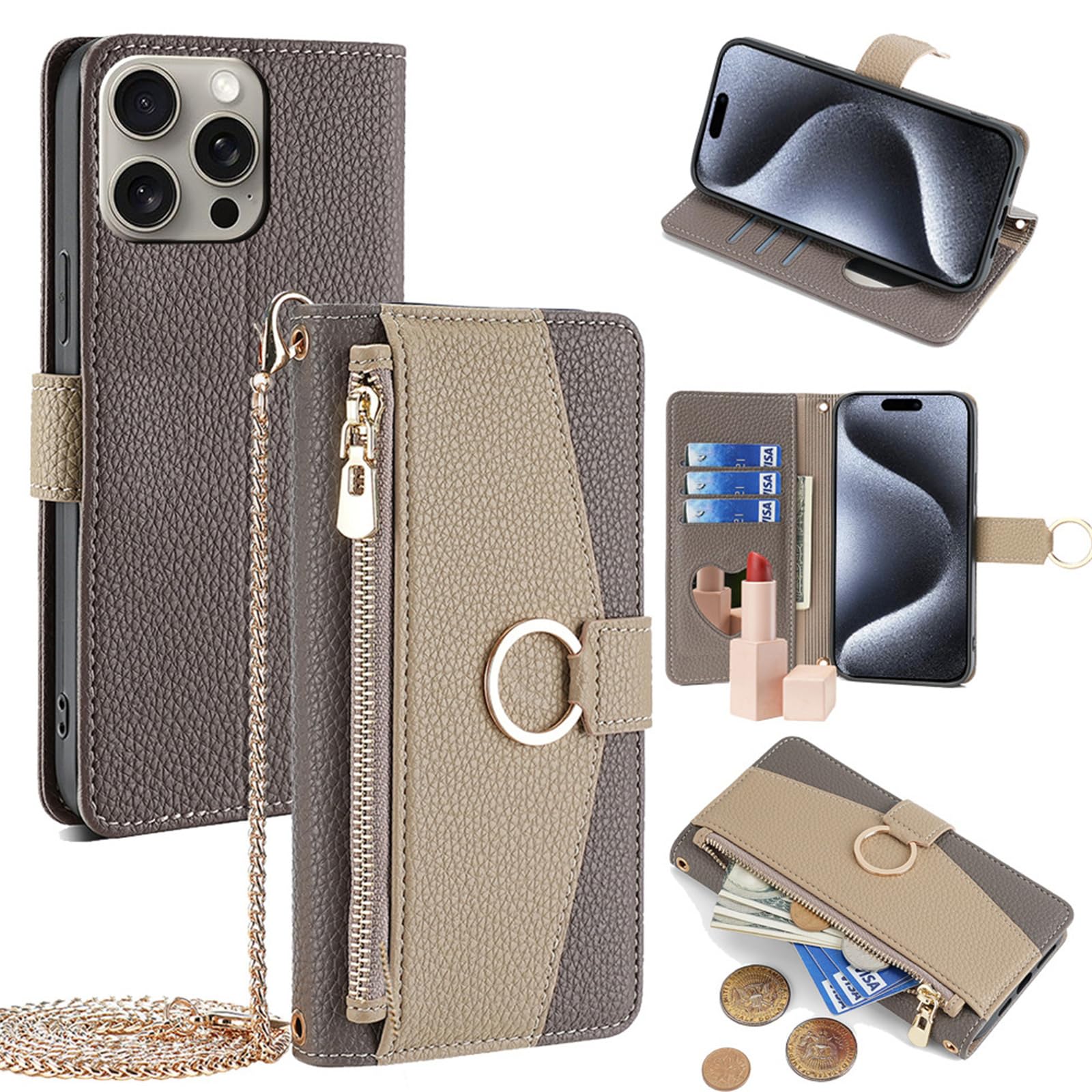 Coque à bandoulière iPhone 14 Pro avec fermeture éclair et béquille de support intégrée - 8