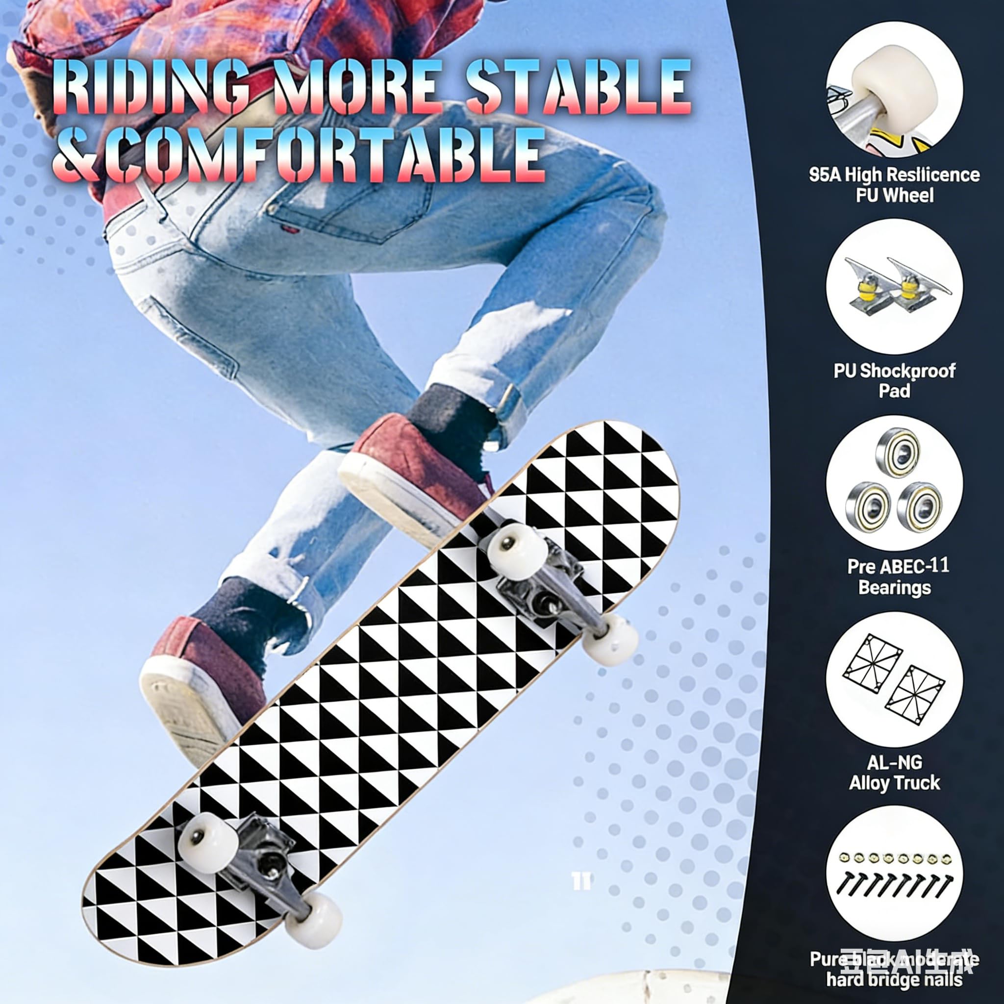 Skateboard Adulte Trick Skate Board pour Débutant, Cadeau d'anniversaire Skateboards pour Enfants Adolescent Adultes