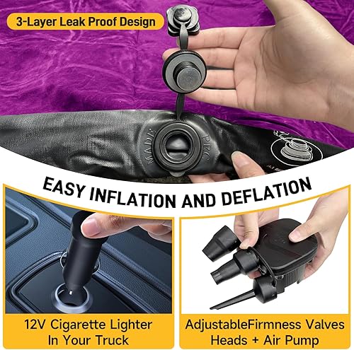 Vista 76 de Umbrauto Colchón de aire para platón de camioneta de tamaño estándar de 6 a 6.5 pies, inflable, para dormir en exteriores, tienda de campaña, Negro