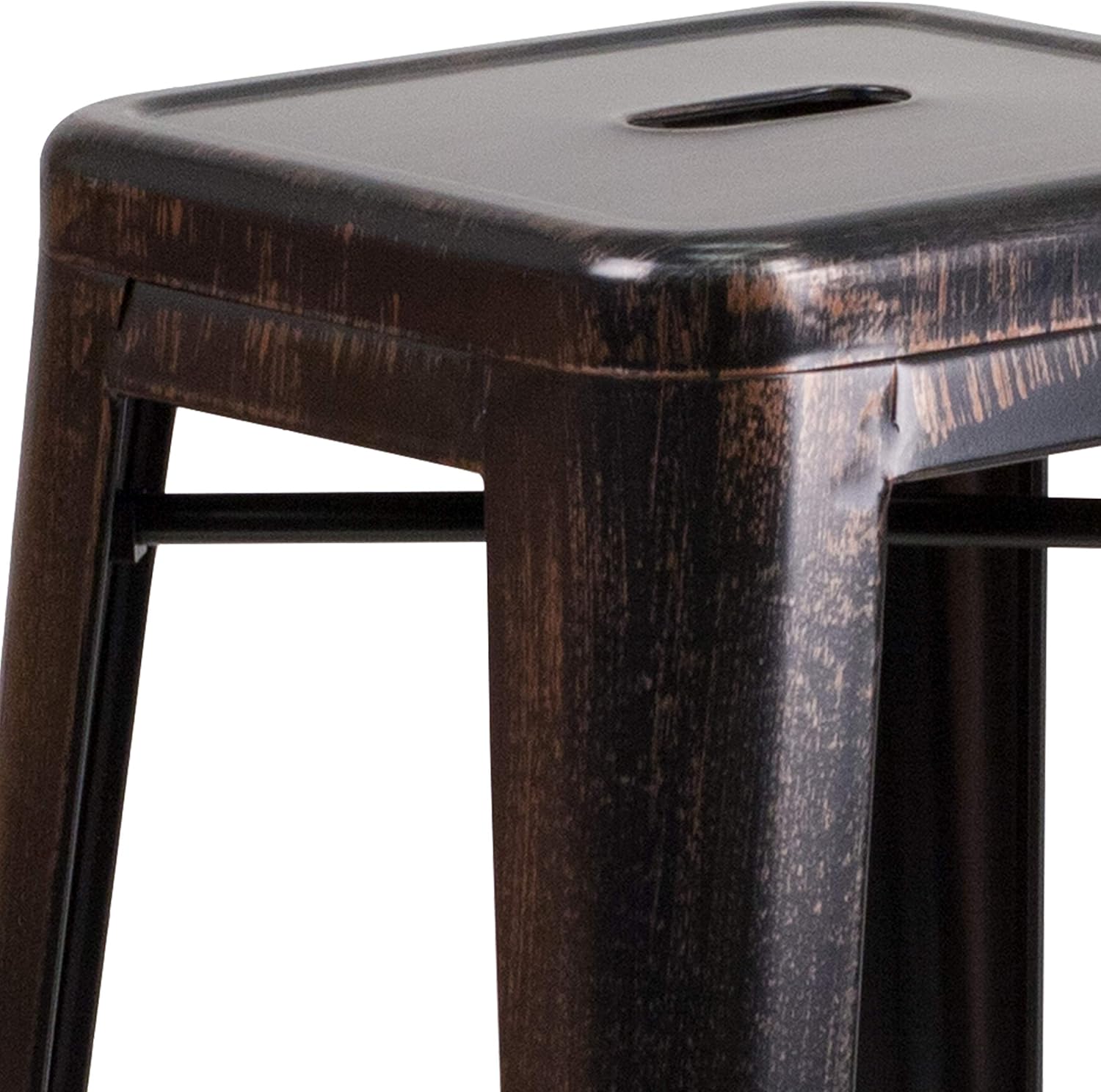 Merrick Lane Newark Series Bar Height Stool - Black-Antique Gold Finish - Metal Frame with Cross Bracing - Backless Design - Integrated Footrest
