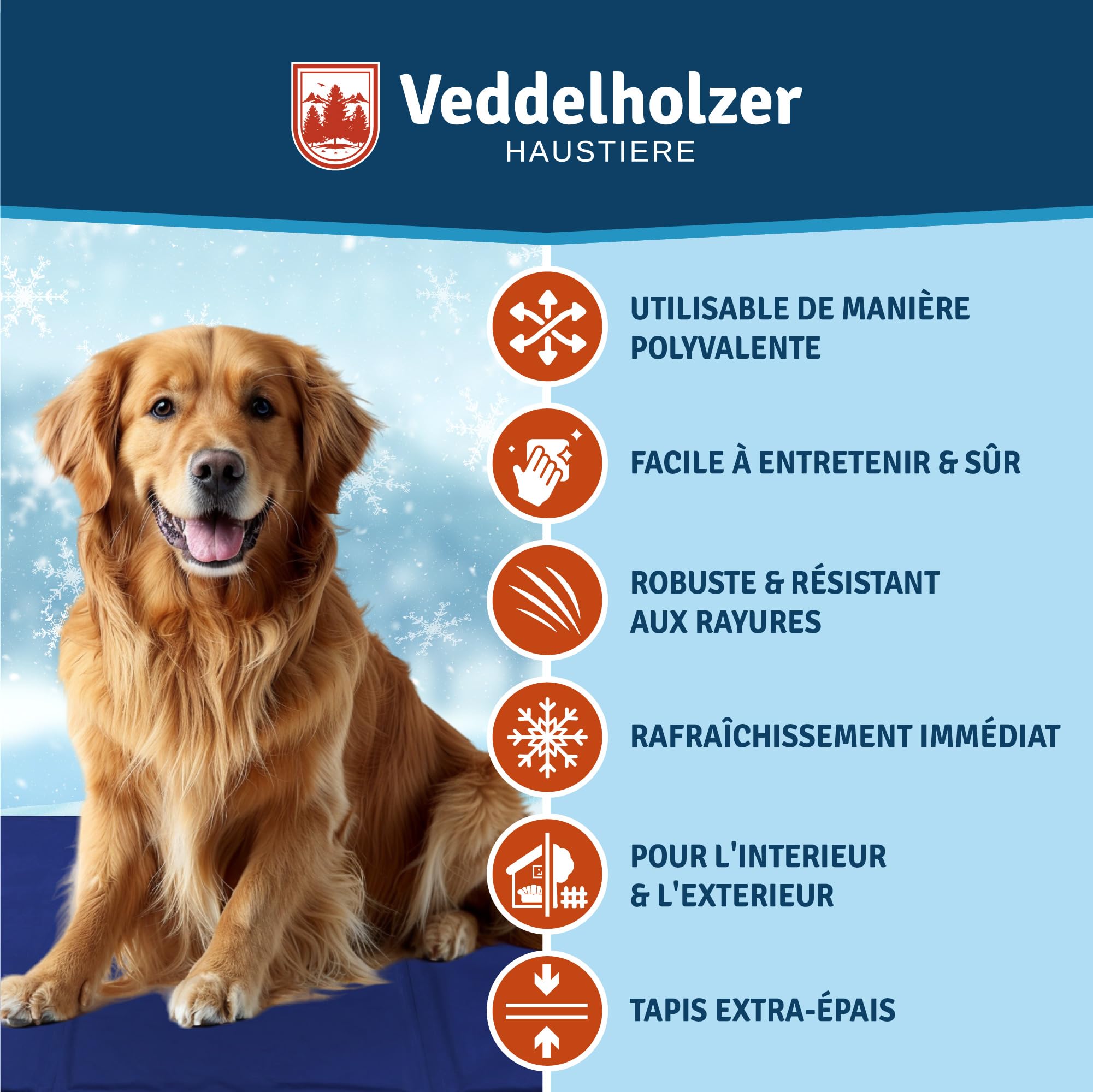 Veddelholzer Tapis rafraîchissant (L) pour Chien Extra épais, résistant aux Rayures, Auto-refroidissant sans électricité, Parfait pour l'été et Les Voyages pour Chiens de Petite, Moyenne et Grande