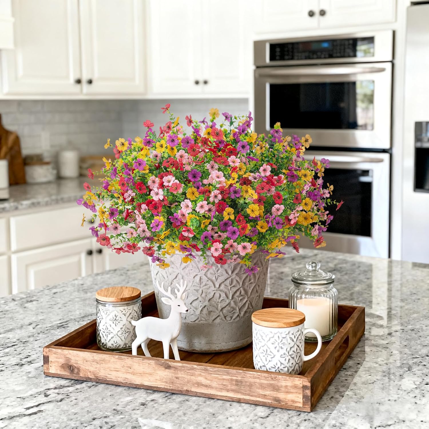 INXUGAO Artificial Fake Flowers Plants for Outdoor Spring Summer Decor, 12 Bundles Faux Silk Flowers for Outdoor Outside Planter Colorful Daisy UV Resistant Look Real for Front Door Porch Patio Yard