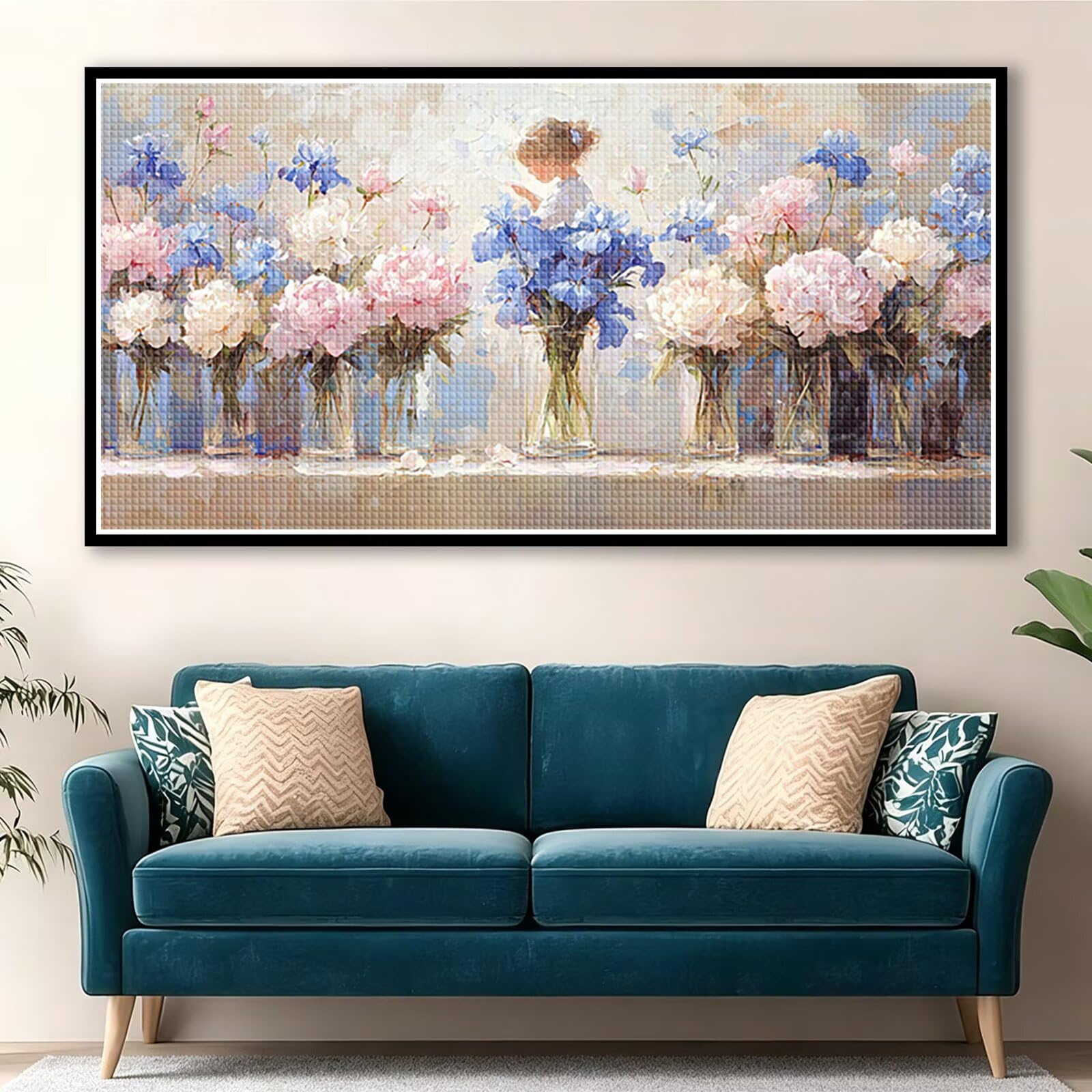 Diamond Painting Pfingstrose Diamant Painting Bilder Erwachsene Blume, DIY Set Erwachsene Crystal Art, 5D Diamond Art Viereckige Steine, Strass Stickerei Kreuzstich für Zimmer Deko 120x60cm 0J-972