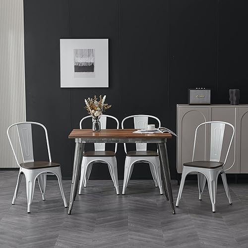Miniatura 2 de Nazhura Silla de comedor de metal estilo rústico Tolix para cocina, comedor, cafetería, restaurante, bistró, patio, 18 pulgadas, apilable,