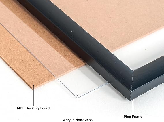 Hampton Frames BLACKWOOD A3 (30x42cm) Black Poster Frame Acrylic (Non-Glass) Front Pack of 1