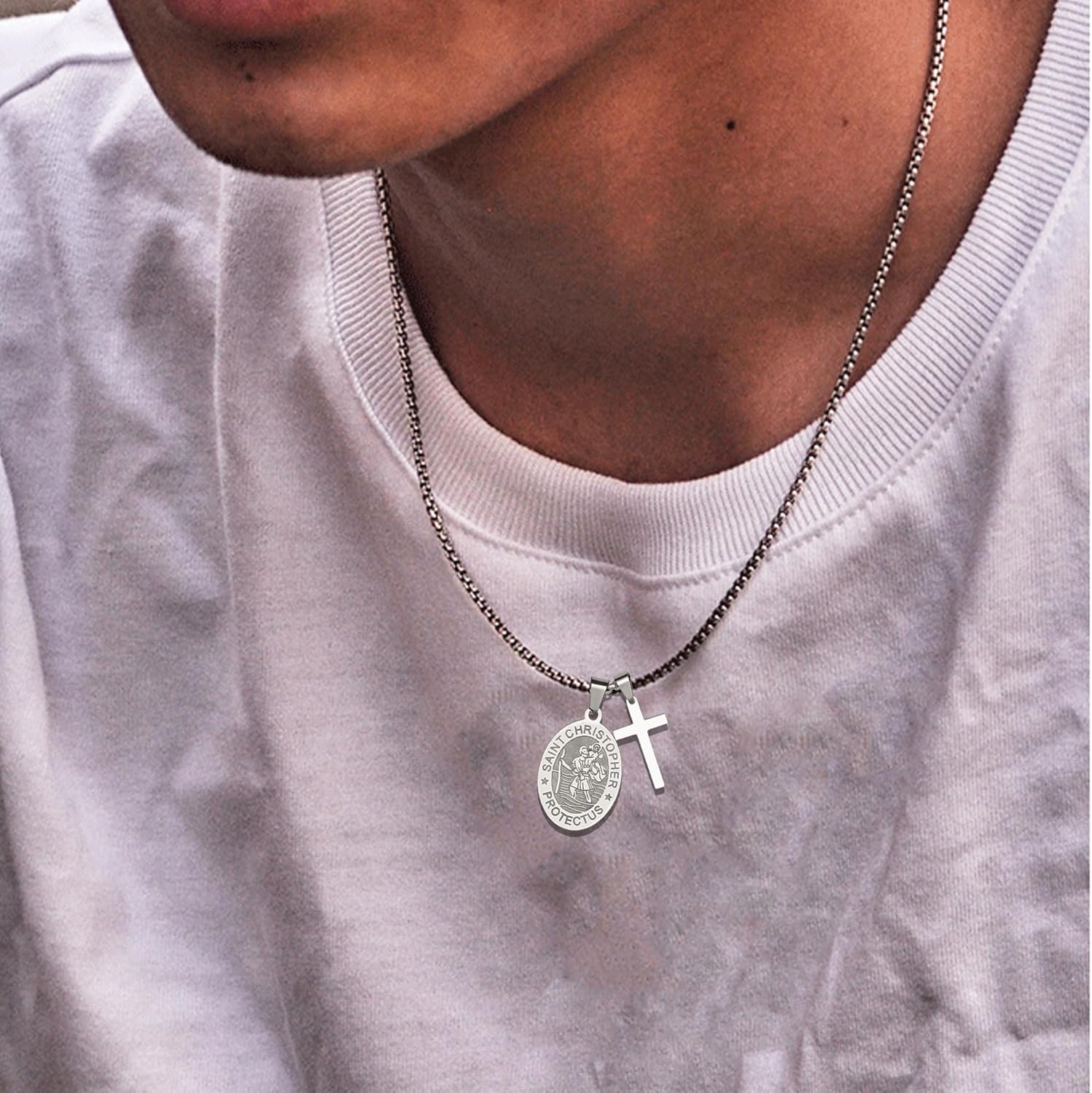 LIUANAN Saint Christopher Medal Necklace for Men Stainless Steel Religious Pendant Christian Protection Jewelry Catholic Gifts for Men Confirmation First Communion Graduation Gifts - Image 6